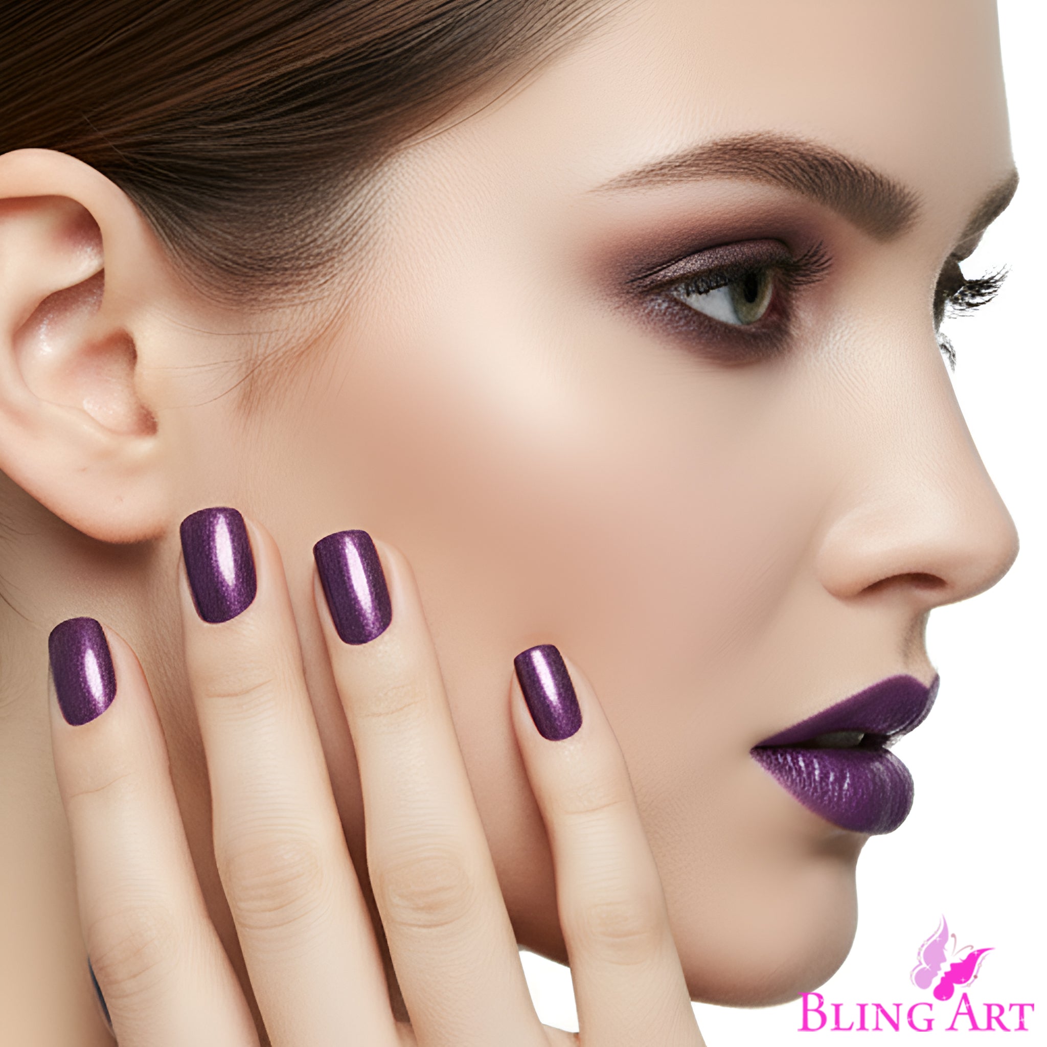 False Nails Bling Art Purple Acrylic French Manicure Fake Medium Tips with Glue