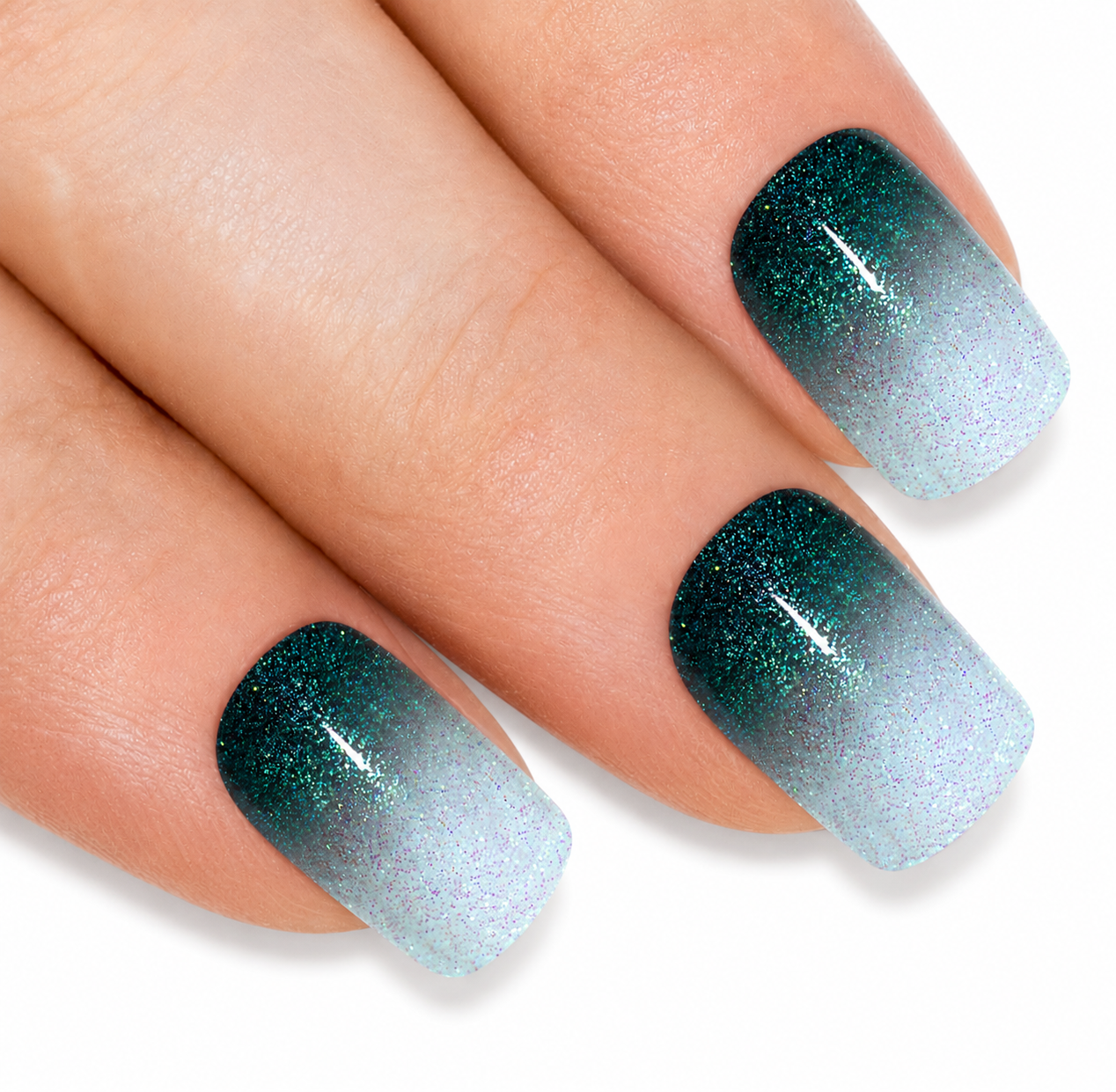 Black gel ombre French squoval press-on false nails by Bling Art — dramatic black-to-clear gradient gel ombre French for evening events, parties and editorial styling. 24 nails, 12 sizes XS-XXL, no UV lamp. Designed in Yorkshire UK.