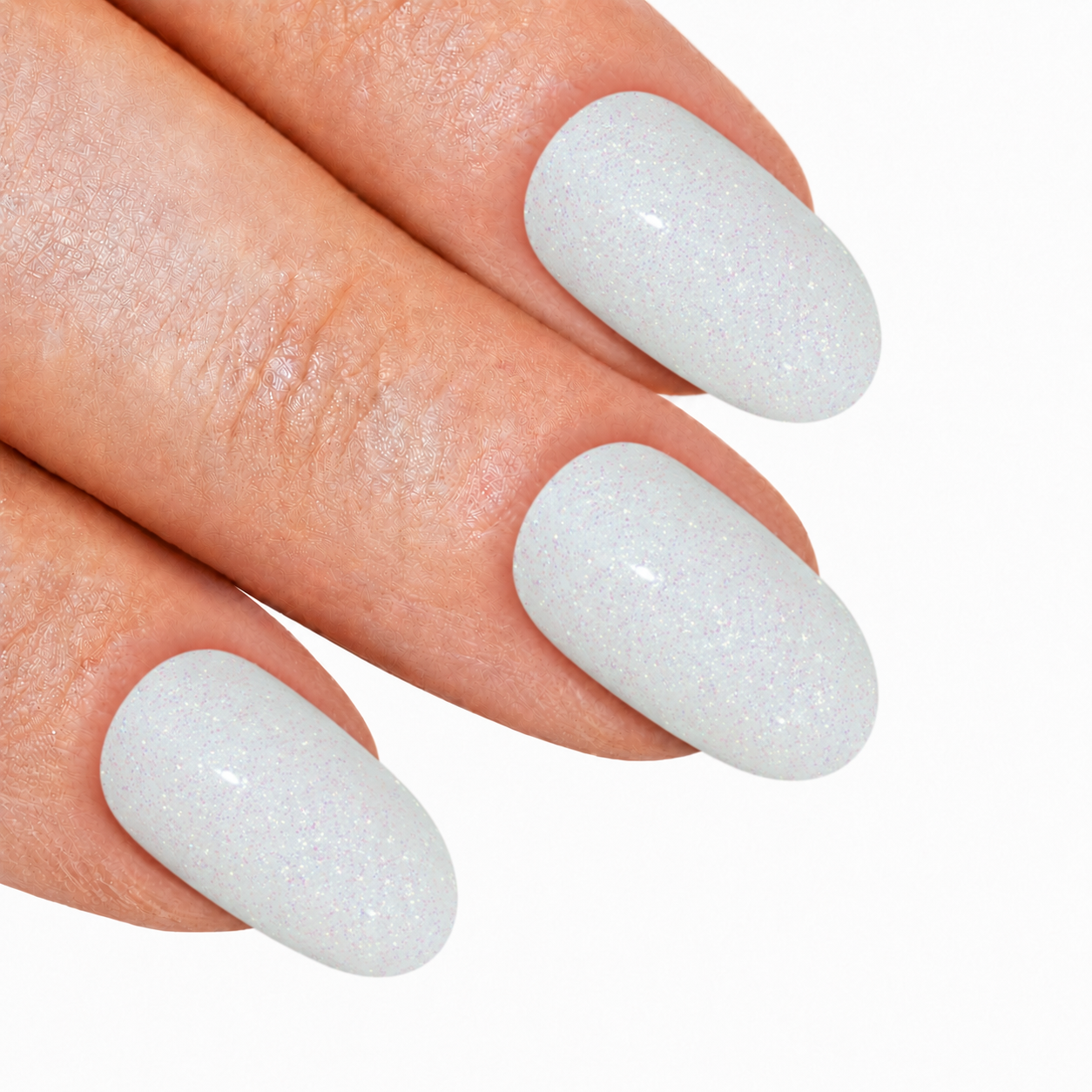 White gel oval press-on false nails by Bling Art — pearl-white high-shine gel for weddings, bridal manicures and minimalist everyday wear. 24 nails, 12 sizes XS-XXL, no UV lamp. Designed in Yorkshire UK.