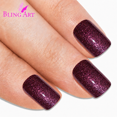 Red Brown gel French squoval press-on false nails by Bling Art — chestnut red-brown gel French squoval for autumnal everyday wear and seasonal events. 24 nails, 12 sizes XS-XXL, no UV lamp. Designed in Yorkshire UK.