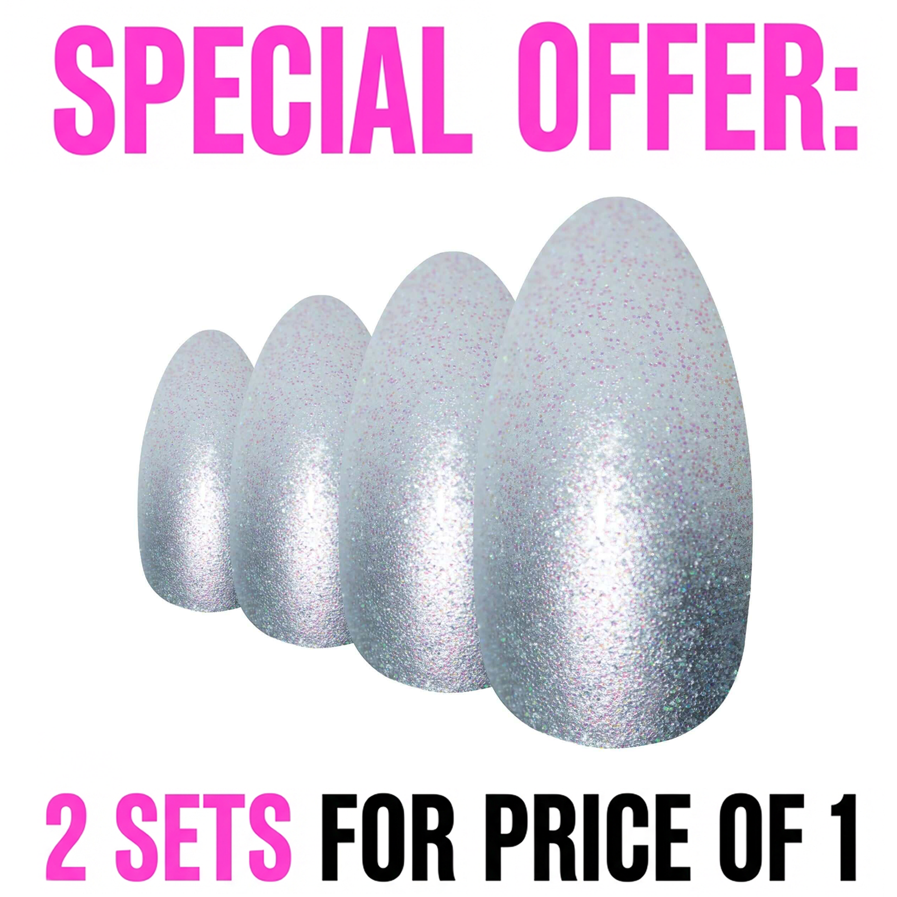 False Nails by Bling Art Silver Gel Ombre Almond Stiletto 24 Fake Acrylic Tips