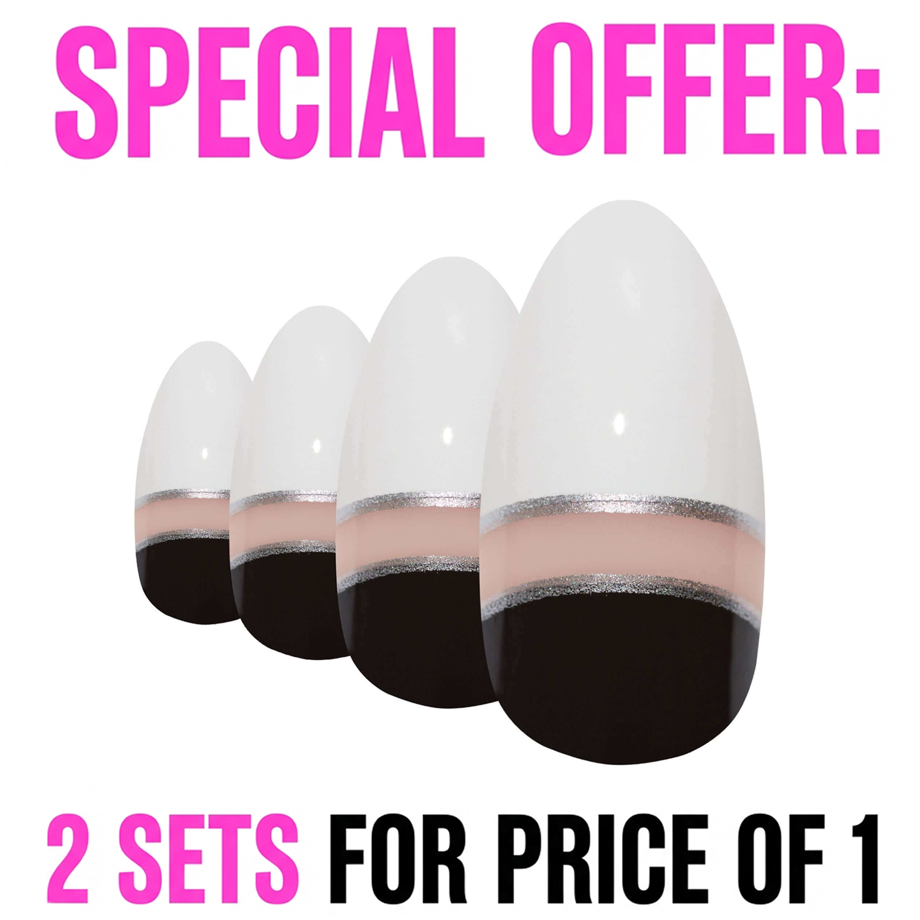 False Nails by Bling Art Black White Glossy Almond Stiletto Acrylic Fake Tips