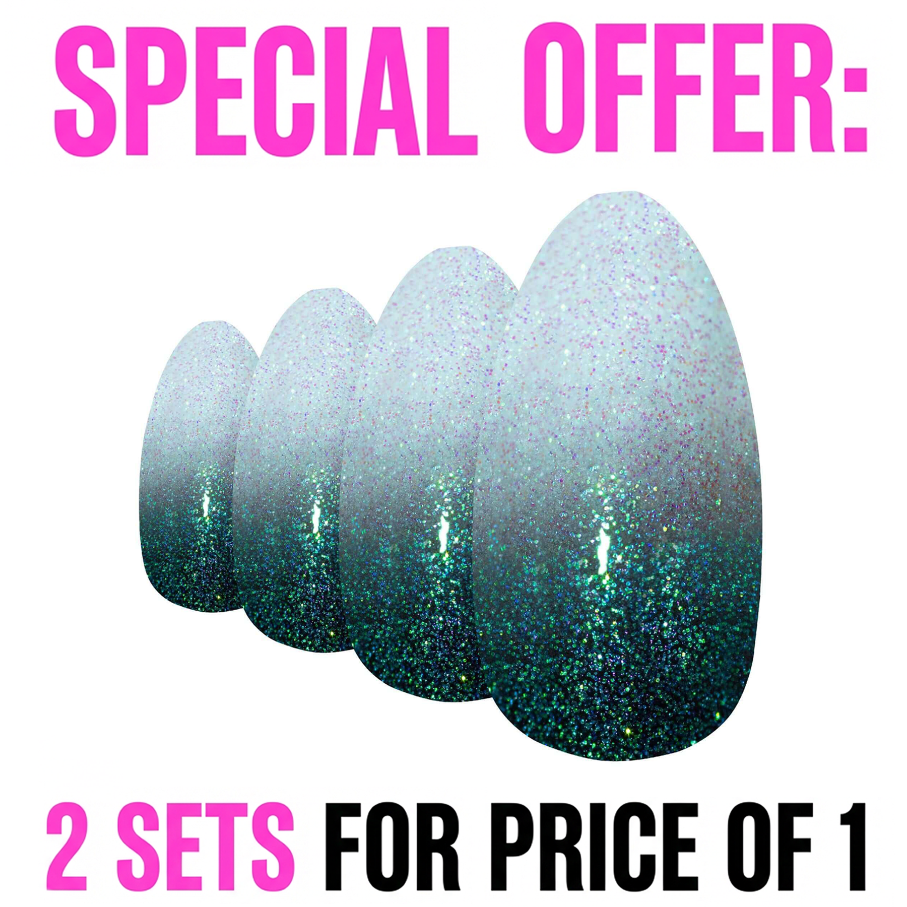 False Nails by Bling Art Black Gel Ombre Almond Stiletto 24 Fake Acrylic Tips