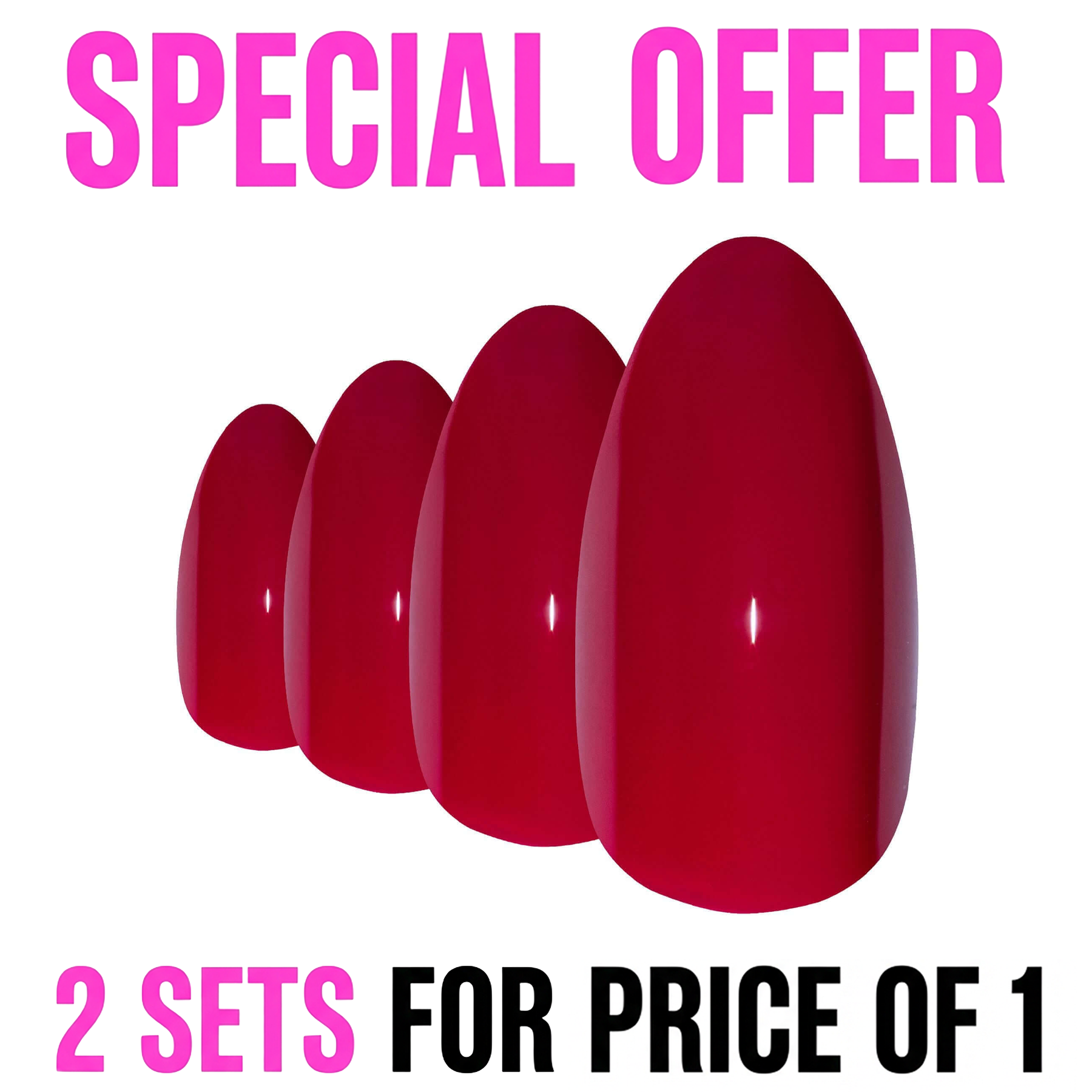 False Nails Bling Art Red Polished Almond Stiletto Long Fake Acrylic Tips & Glue