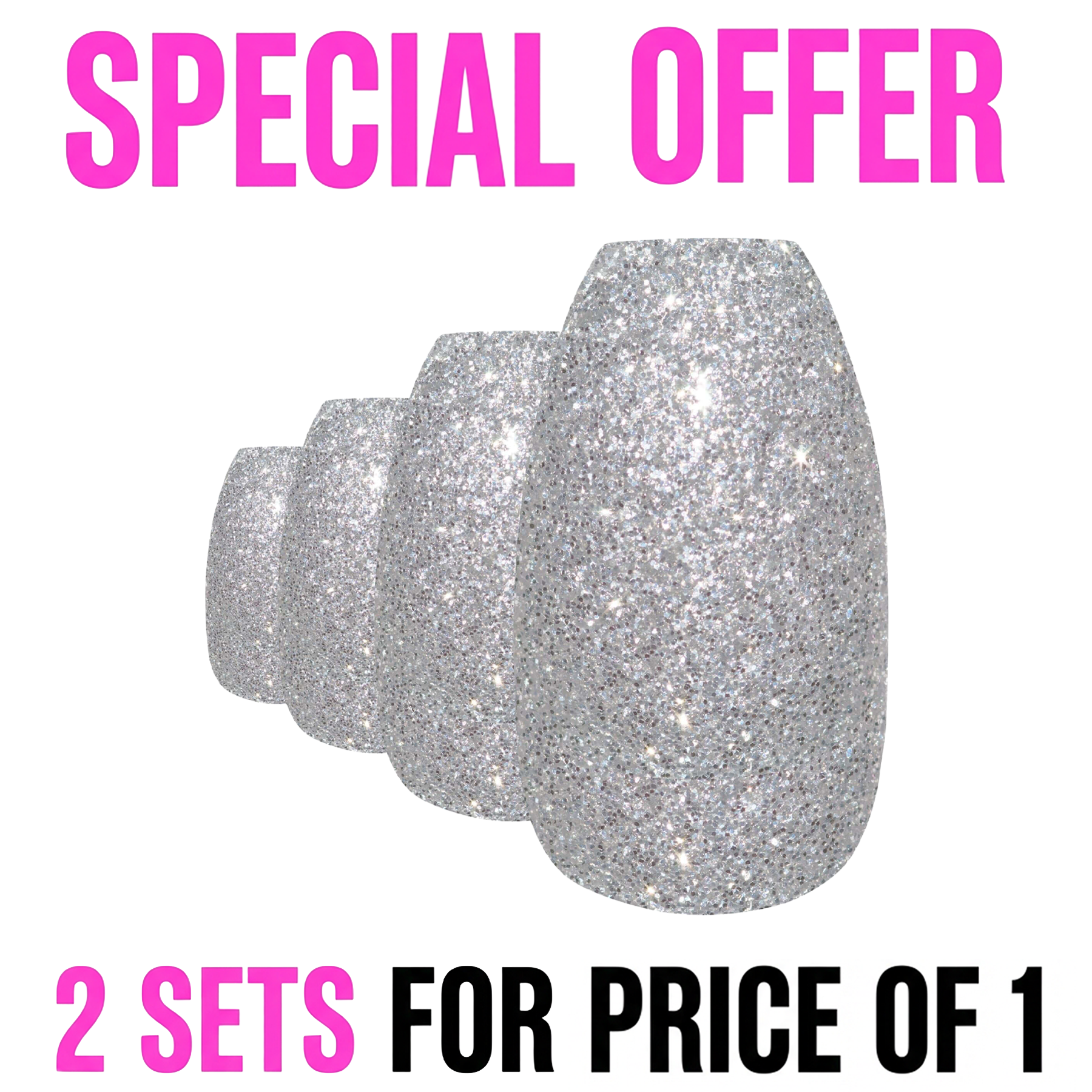 False Nails by Bling Art Silver Gel Ballerina Coffin 24 Fake Long Acrylic Tips