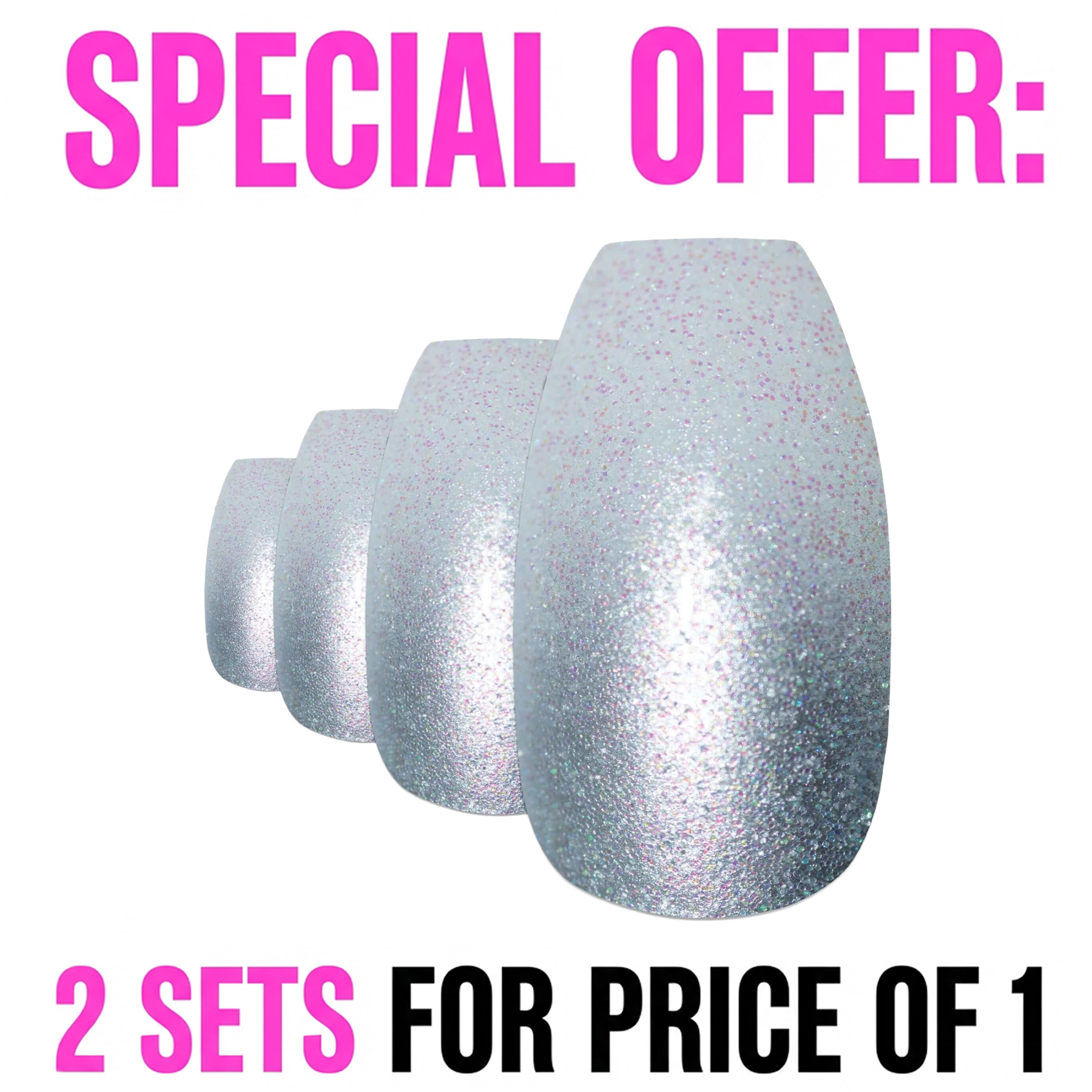 False Nails by Bling Art Silver Gel Ombre Ballerina Coffin 24 Fake Acrylic Tips