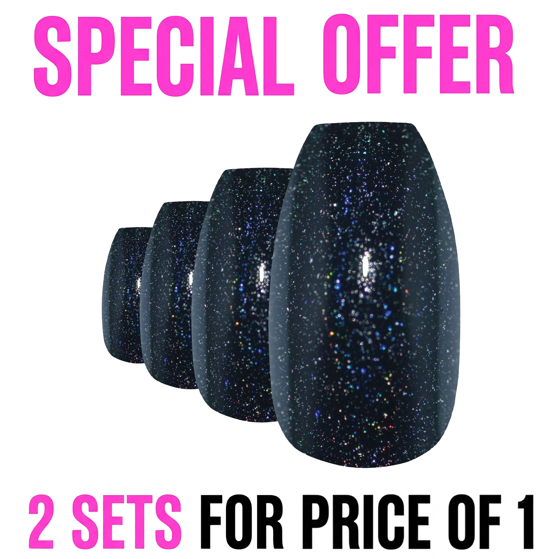 False Nails by Bling Art Black Gel Ballerina Coffin 24 Fake Long Acrylic Tips