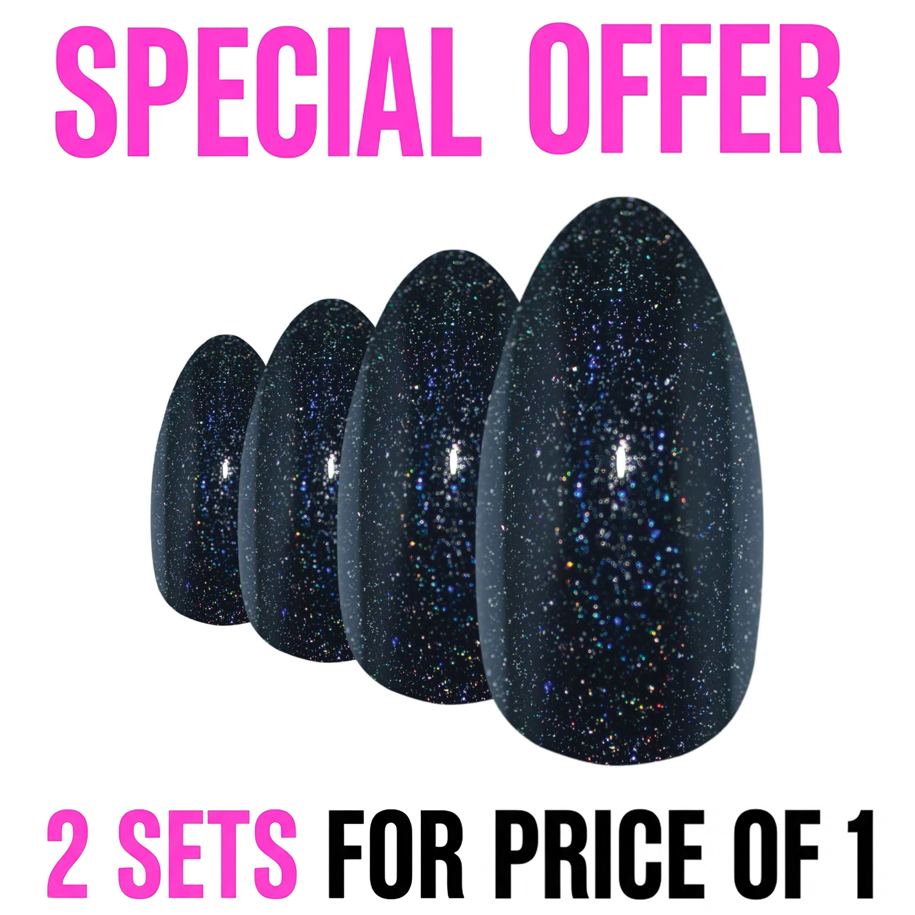 False Nails by Bling Art Black Gel Almond Stiletto 24 Fake Long Acrylic Tips