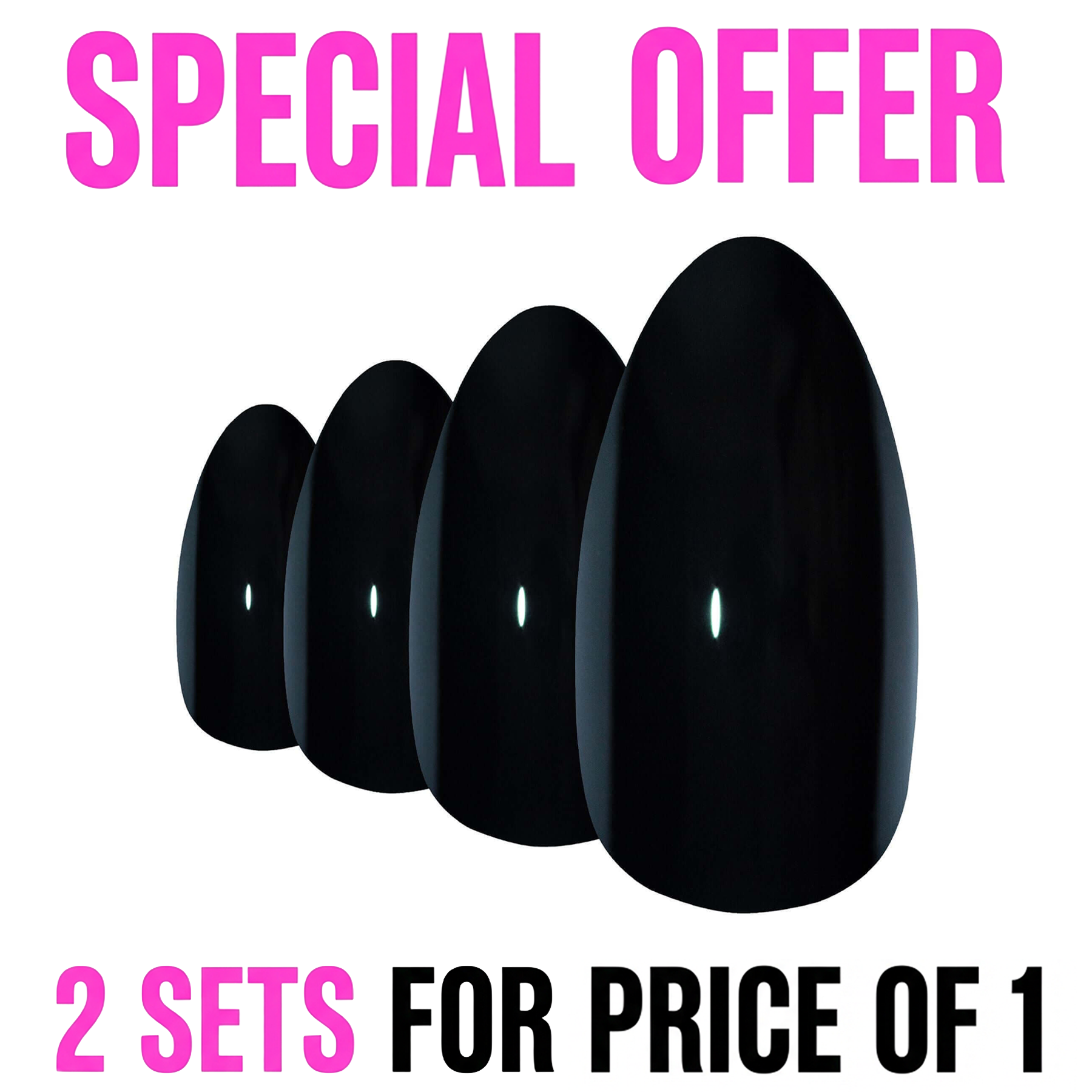 False Nails Bling Art Black Polished Almond Stiletto Long Fake Acrylic Tips Glue