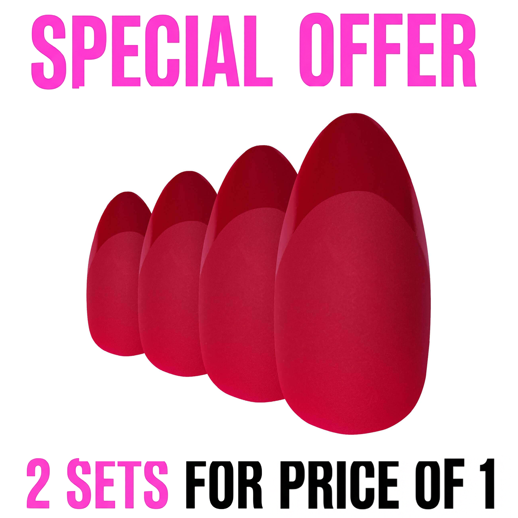 False Nails Bling Art Red Matte Almond Stiletto Long Fake Acrylic Tips with Glue