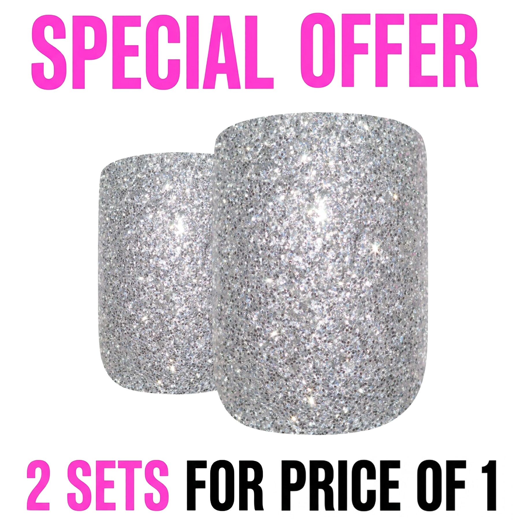 False Nails by Bling Art Silver Gel French Squoval 24 Fake Medium Acrylic Tips