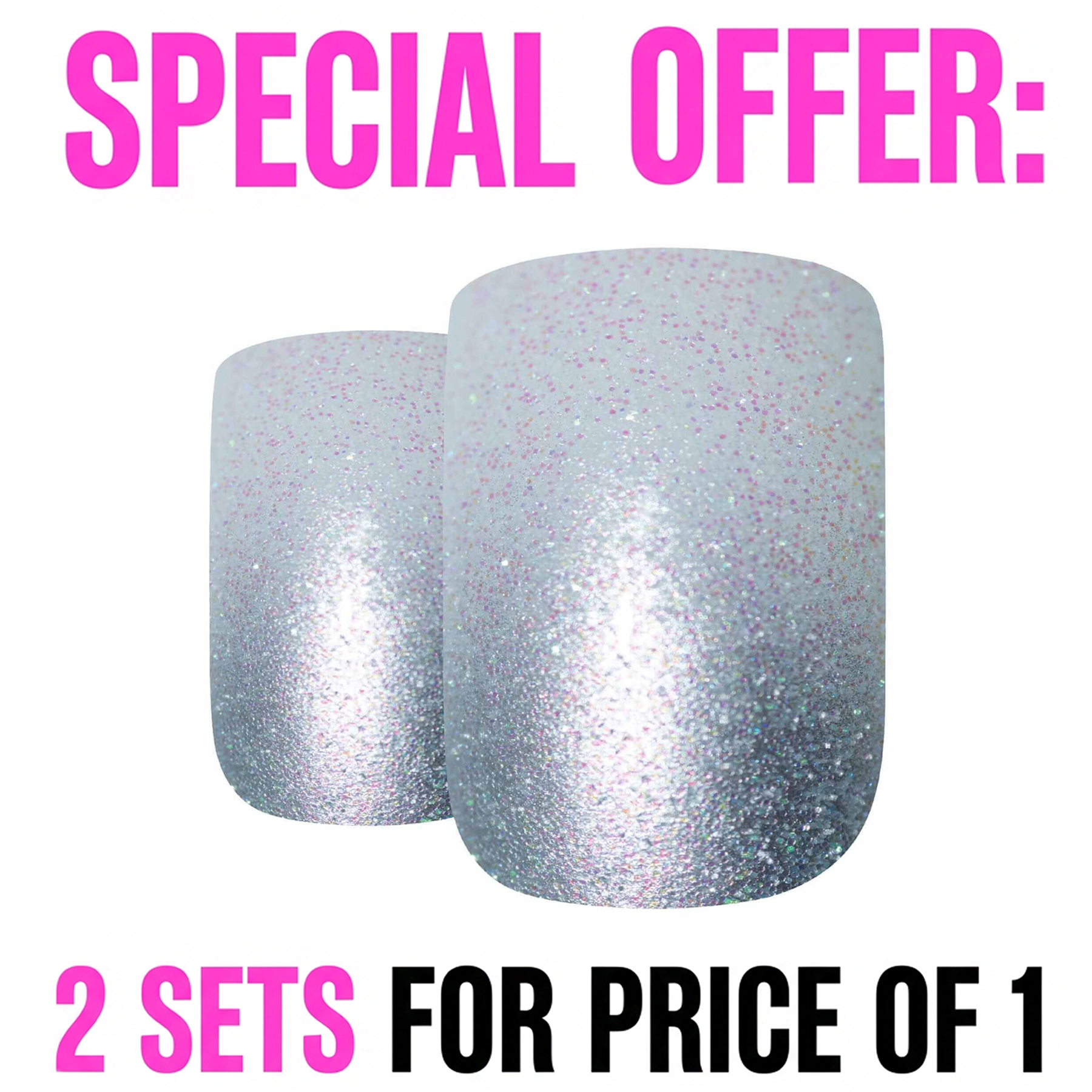 False Nails by Bling Art Silver Gel Ombre French Squoval 24 Fake Medium Tips