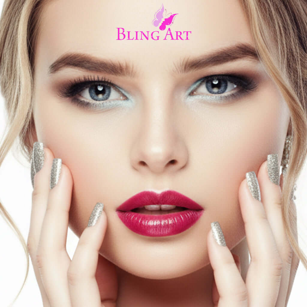 False Nails by Bling Art Silver Gel French Squoval 24 Fake Medium Acrylic Tips