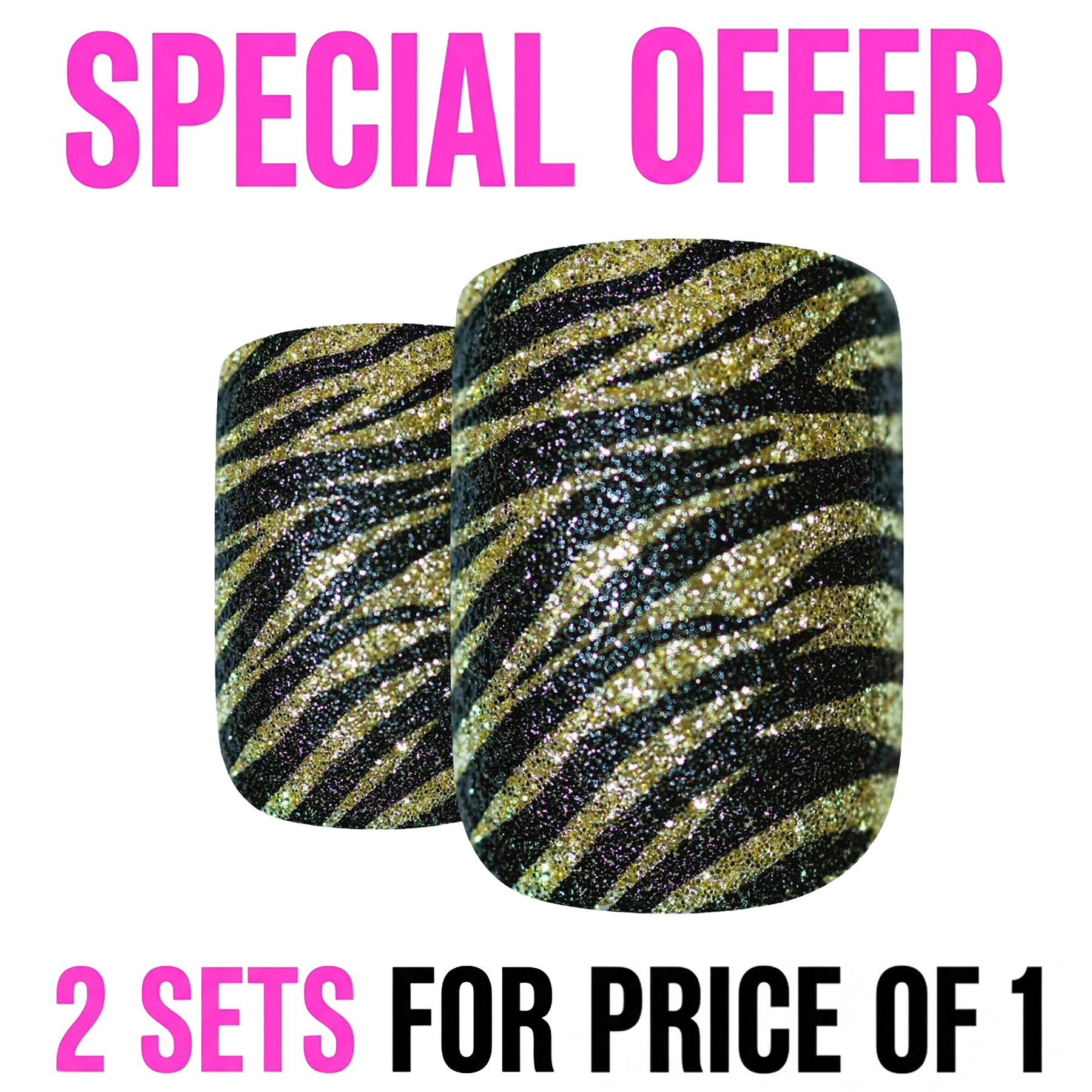 False Nails by Bling Art Gold Black French Manicure Fake Medium Tips with Glue