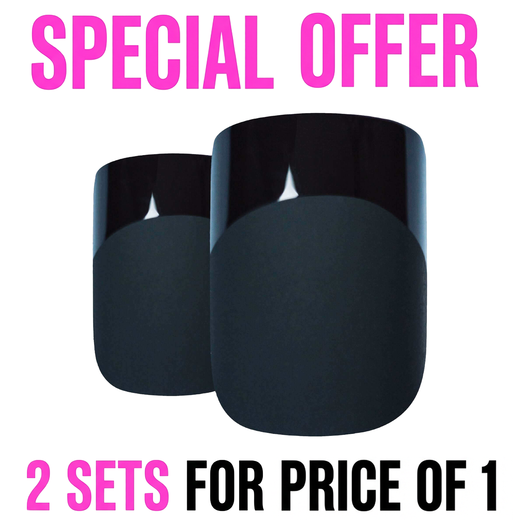 False Nails by Bling Art Black Matte French Manicure Fake Medium Tips with Glue