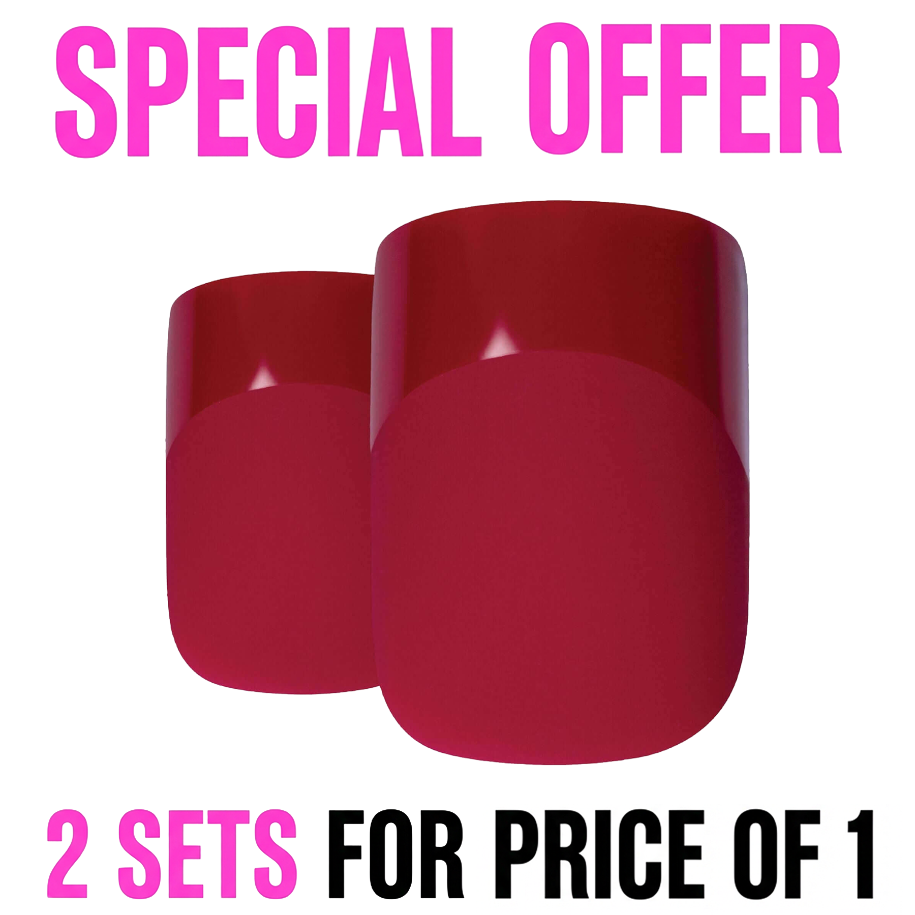 False Nails by Bling Art Red Matte French Manicure Fake Medium Tips with Glue