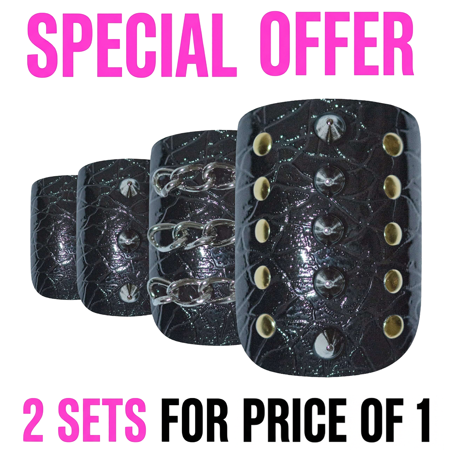 False Nails by Bling Art Black Punk French Squoval 24 Fake Medium Acrylic Tips