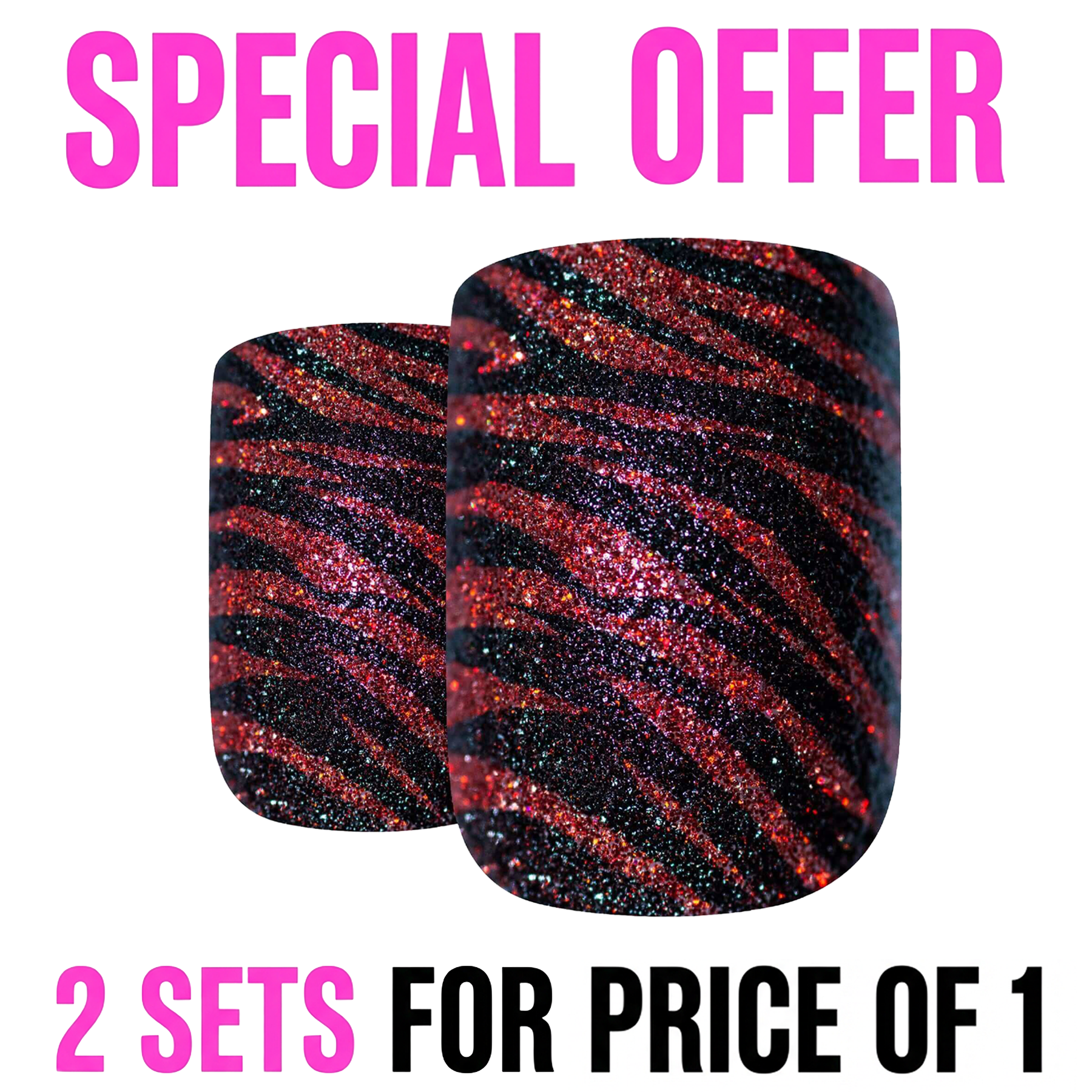 False Nails by Bling Art Glitter Red Black French Manicure Fake Medium Tips Glue