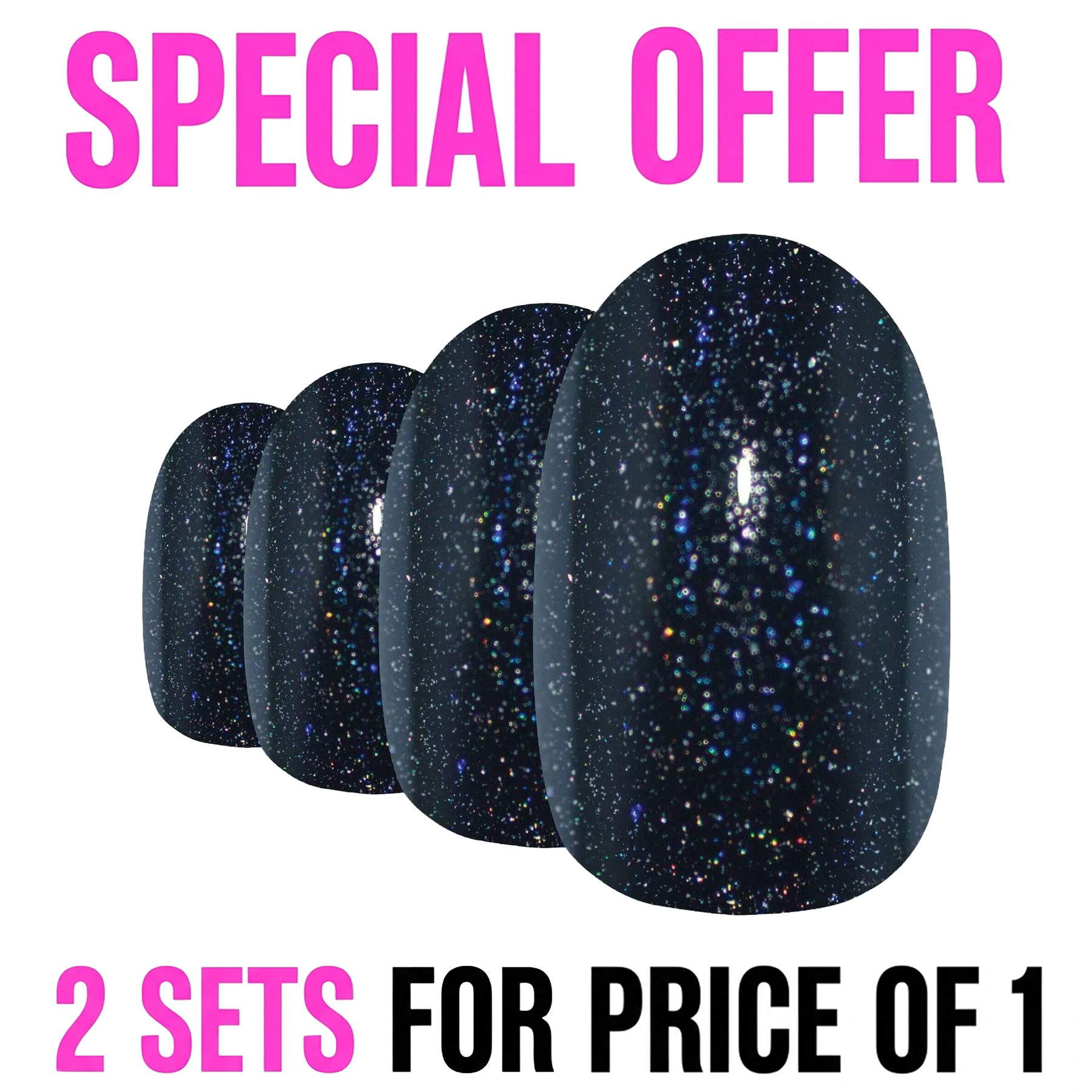 False Nails by Bling Art Black Gel Oval Medium Fake Acrylic 24 Tips with Glue