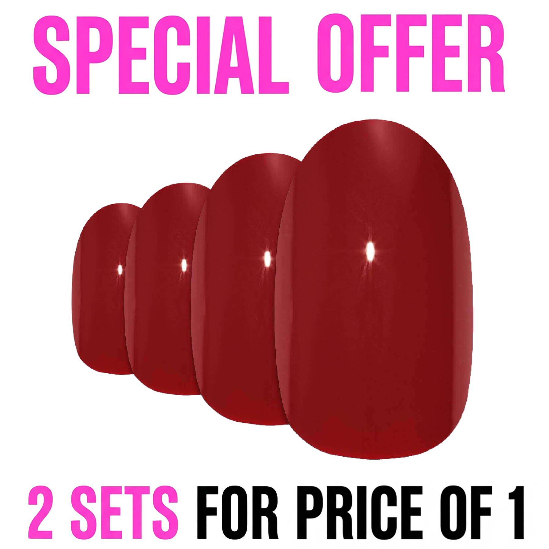 False Nails by Bling Art Red Polished Oval Medium Fake 24 Acrylic Nail Tips