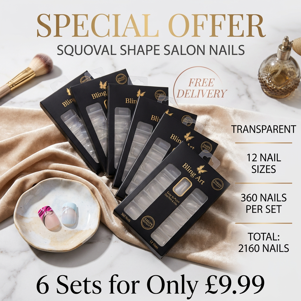 6 sets - False Nails by Bling Art 360 Squoval Long Transparent Acrylic Fake Nail Tips without glue