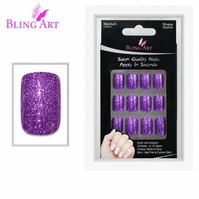 False Nails by Bling Art Purple Lilac Gel French Manicure Fake Medium Tips