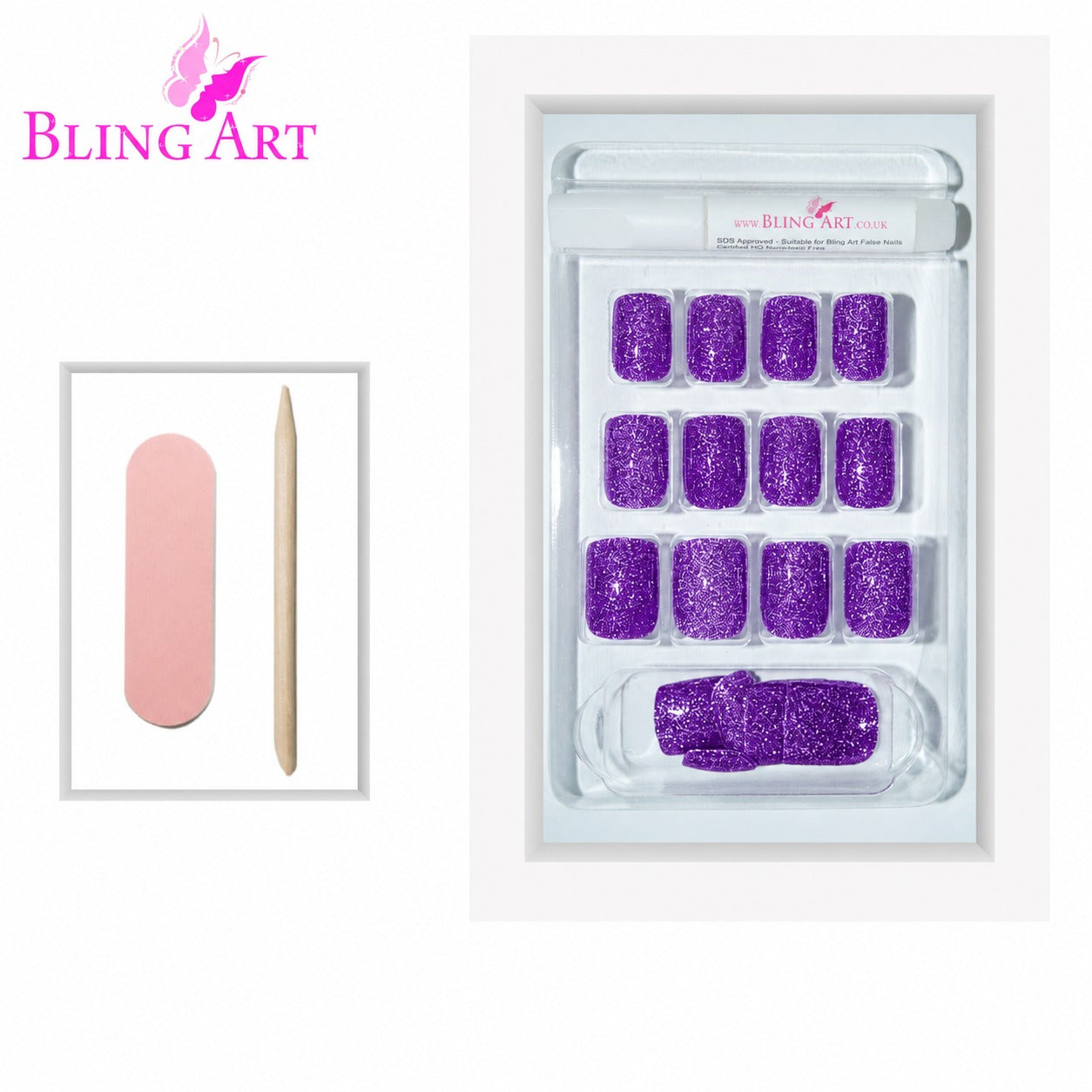 False Nails by Bling Art Purple Lilac Gel French Manicure Fake Medium Tips