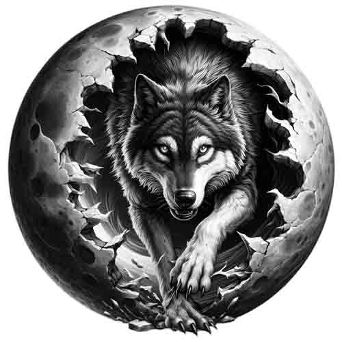 Moon Wolf Tribal Tattoo Art - Digital Design (PNG, JPEG, SVG) - Instant Download for Tattoos, T-Shirts, Wall Art