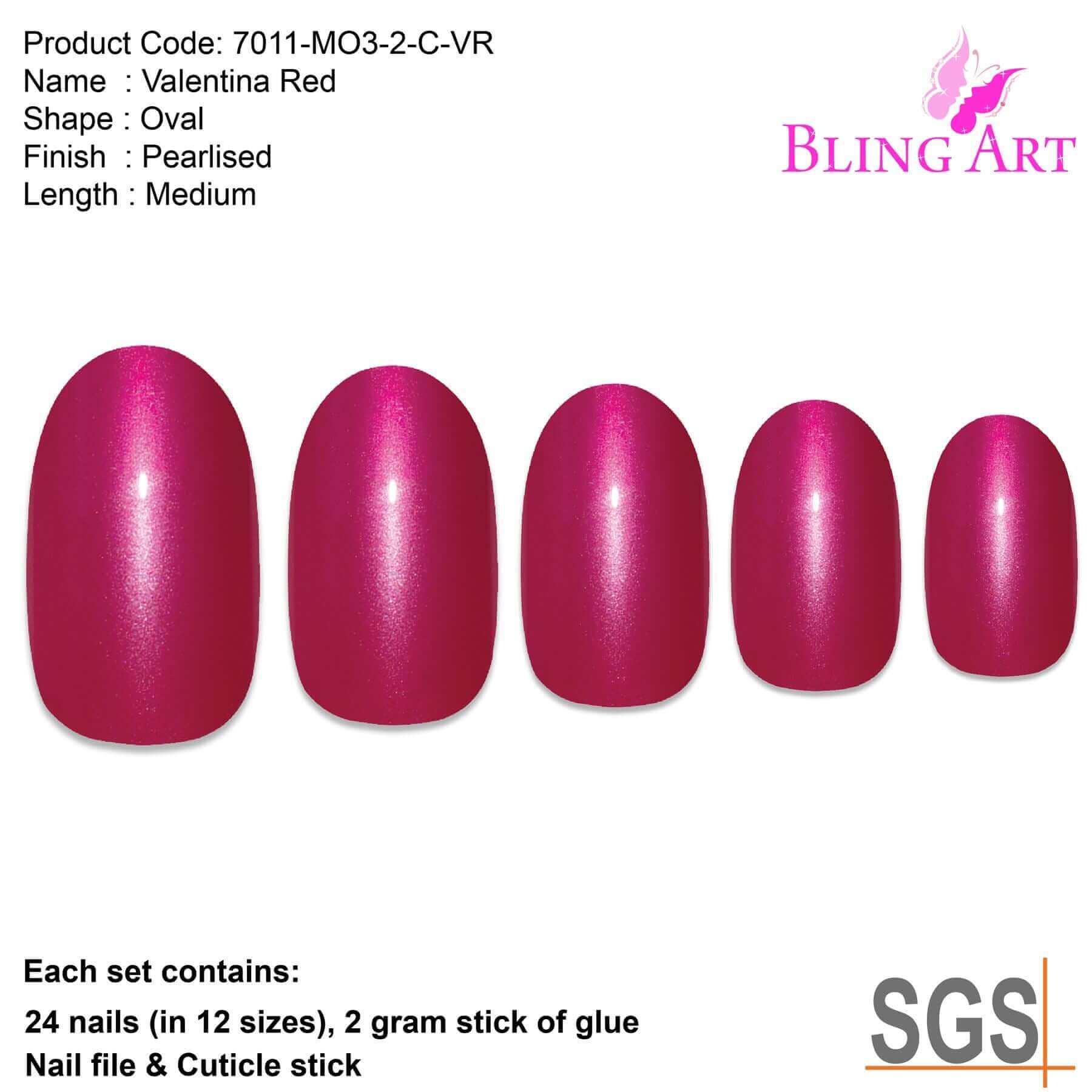 False Nails by Bling Art Red Matte Metallic Oval Medium Fake Acrylic Tips Glue
