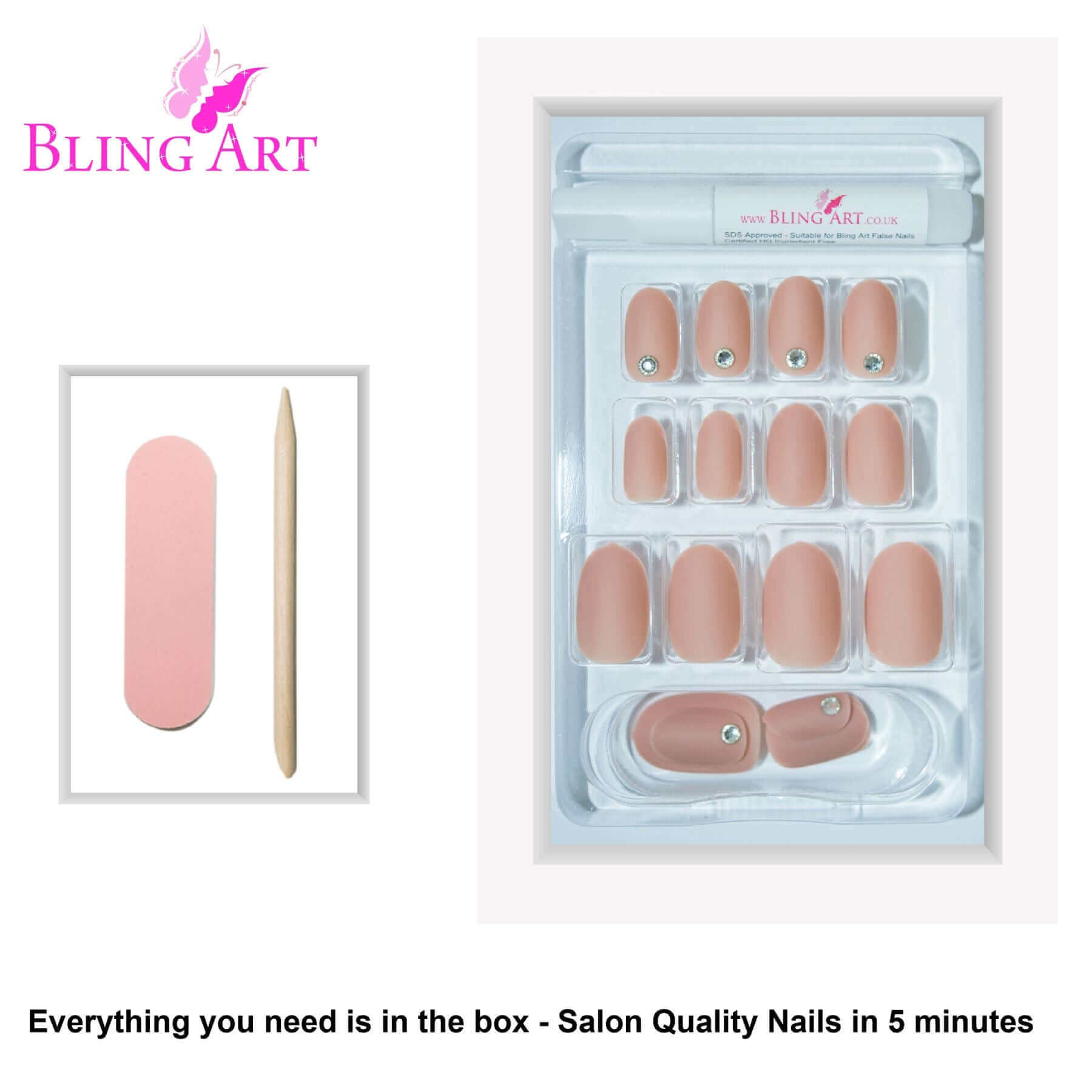 False Nails by Bling Art Beige Matte Oval Medium Fake Acrylic Tips Glue