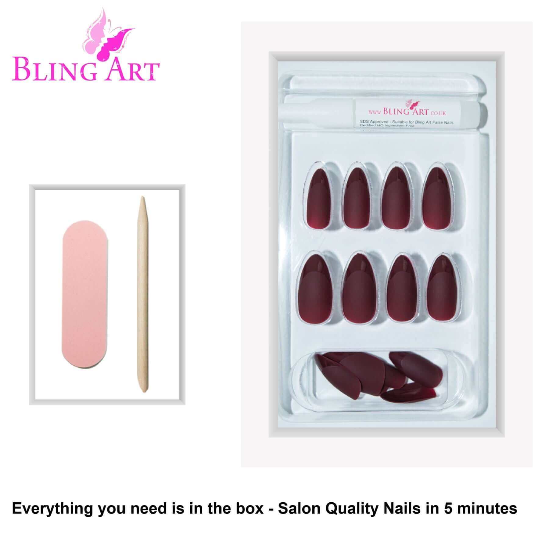 False Nails by Bling Art Brown Matte Almond Stiletto 24 Fake Long Acrylic Tips