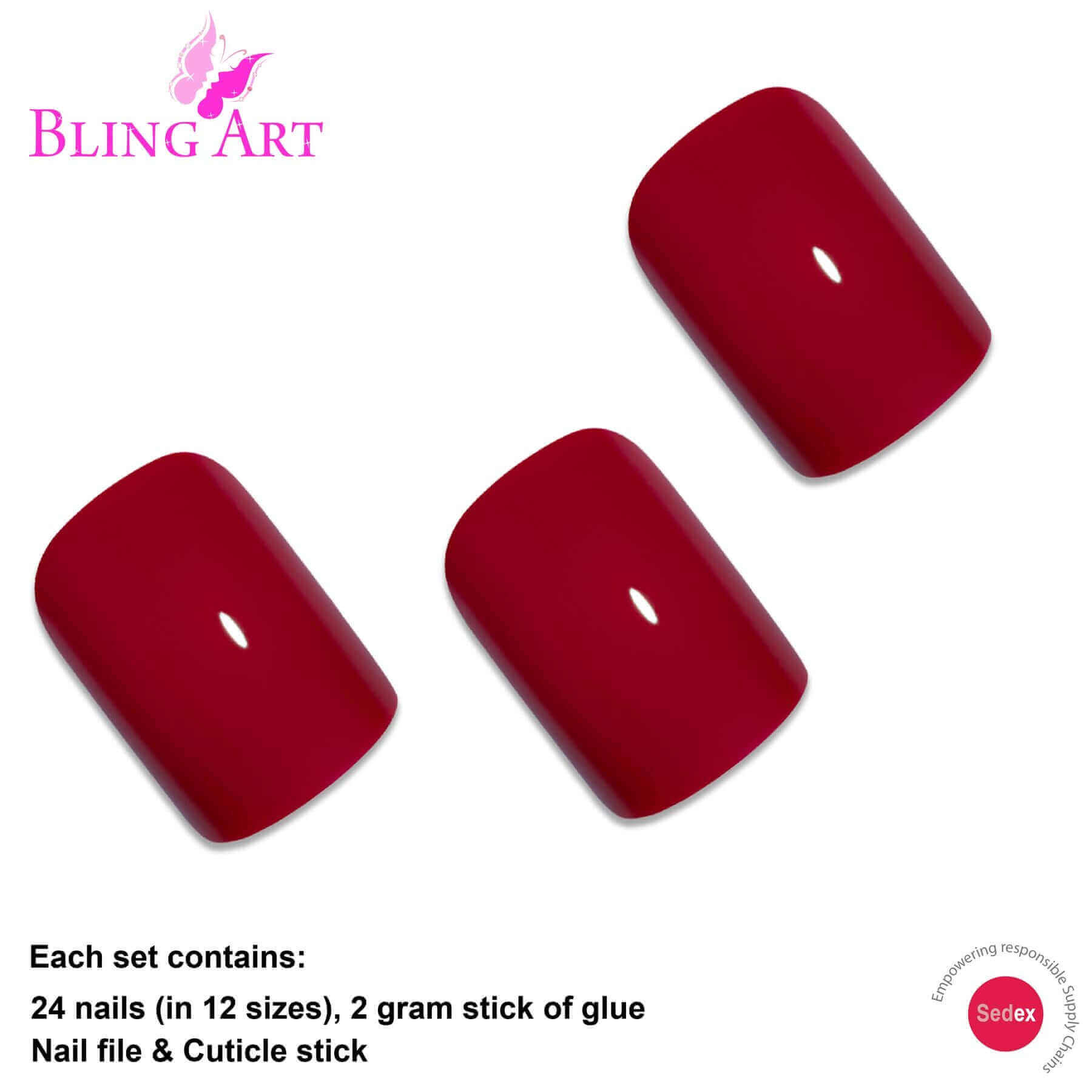 Multipack - False Nails by Bling Art Red Polished French Manicure Fake Medium Tips with Glue