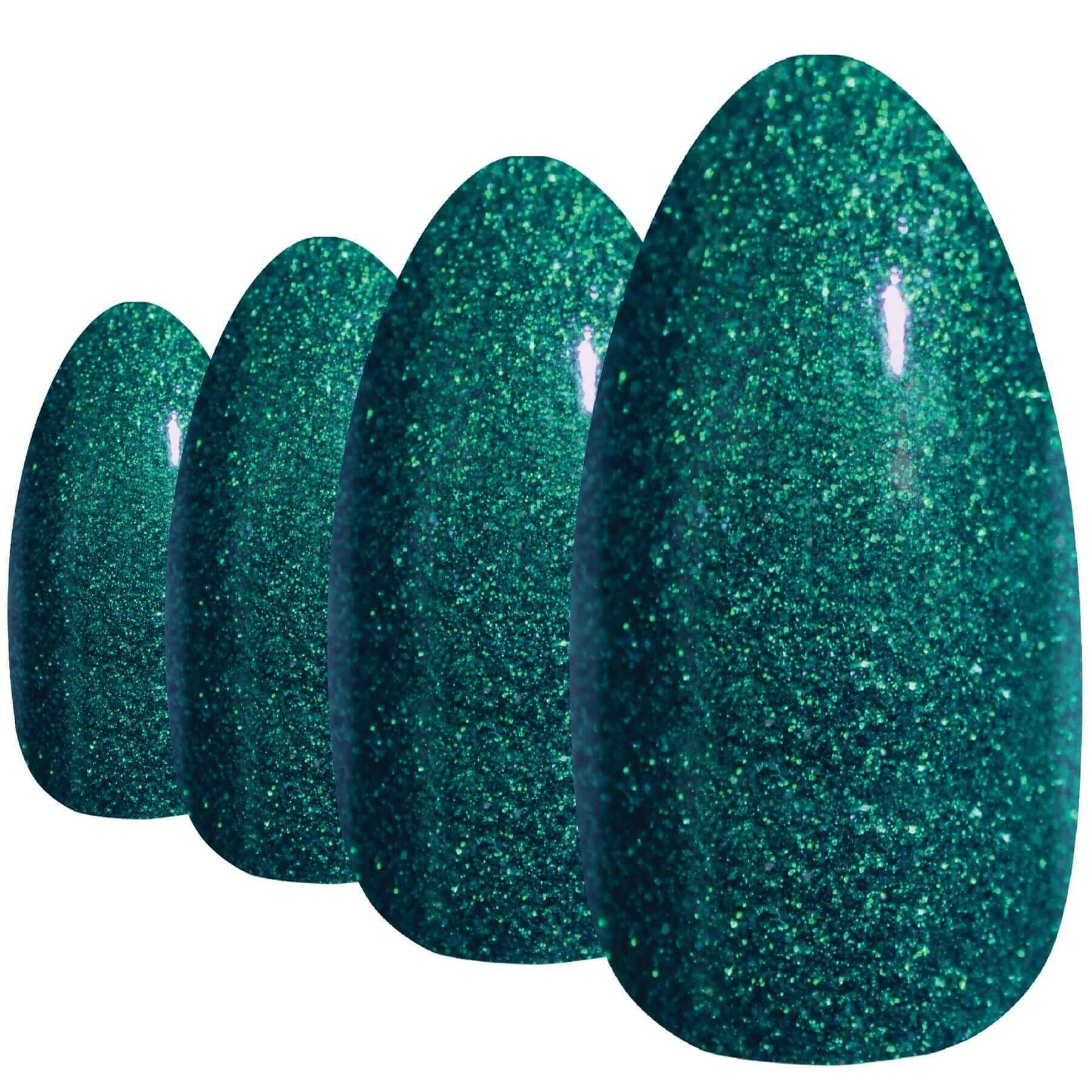 False Nails Bling Art Green Gel Almond Stiletto Long Fake Acrylic Tips with Glue