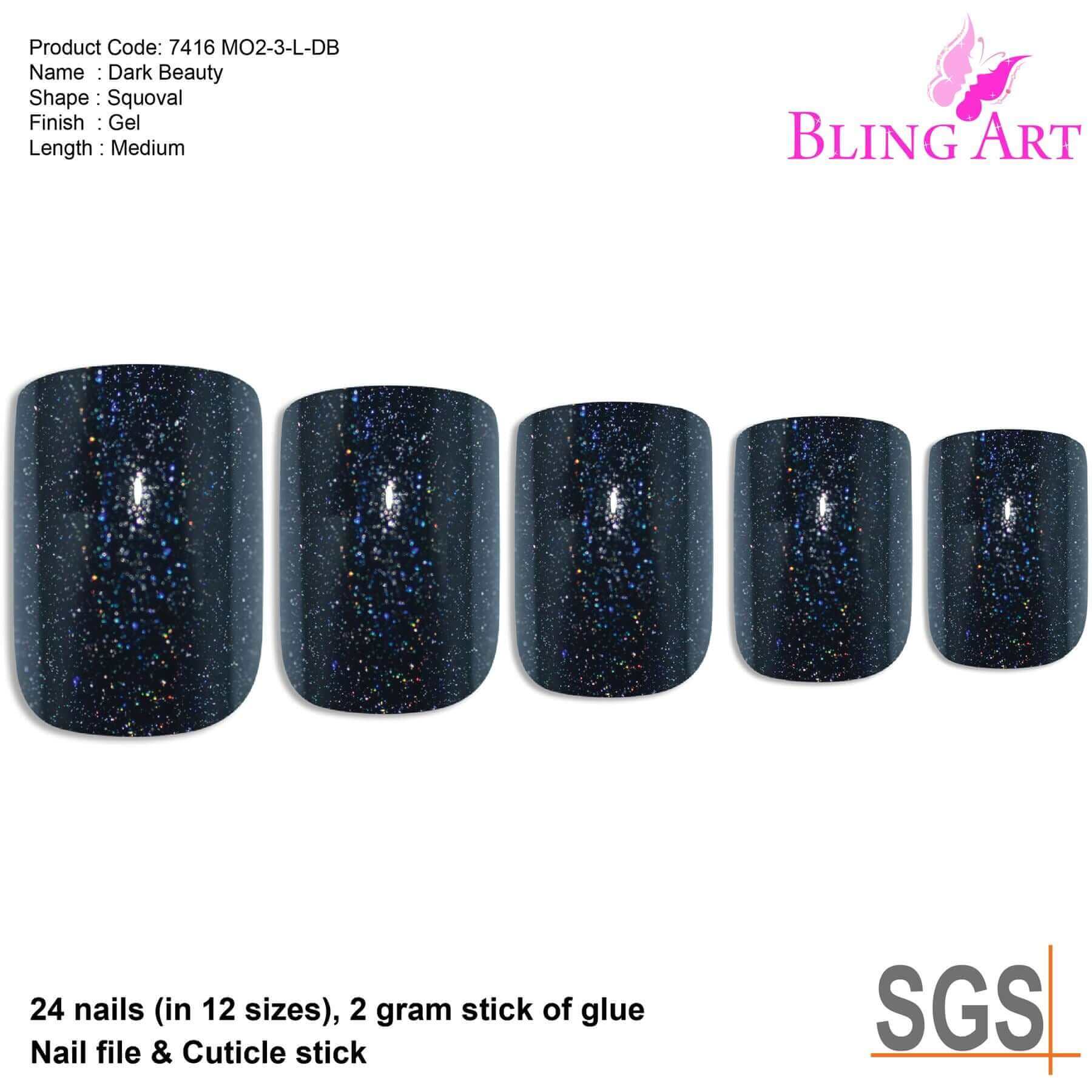 False Nails by Bling Art Black Gel French Squoval 24 Fake Medium Acrylic Tips