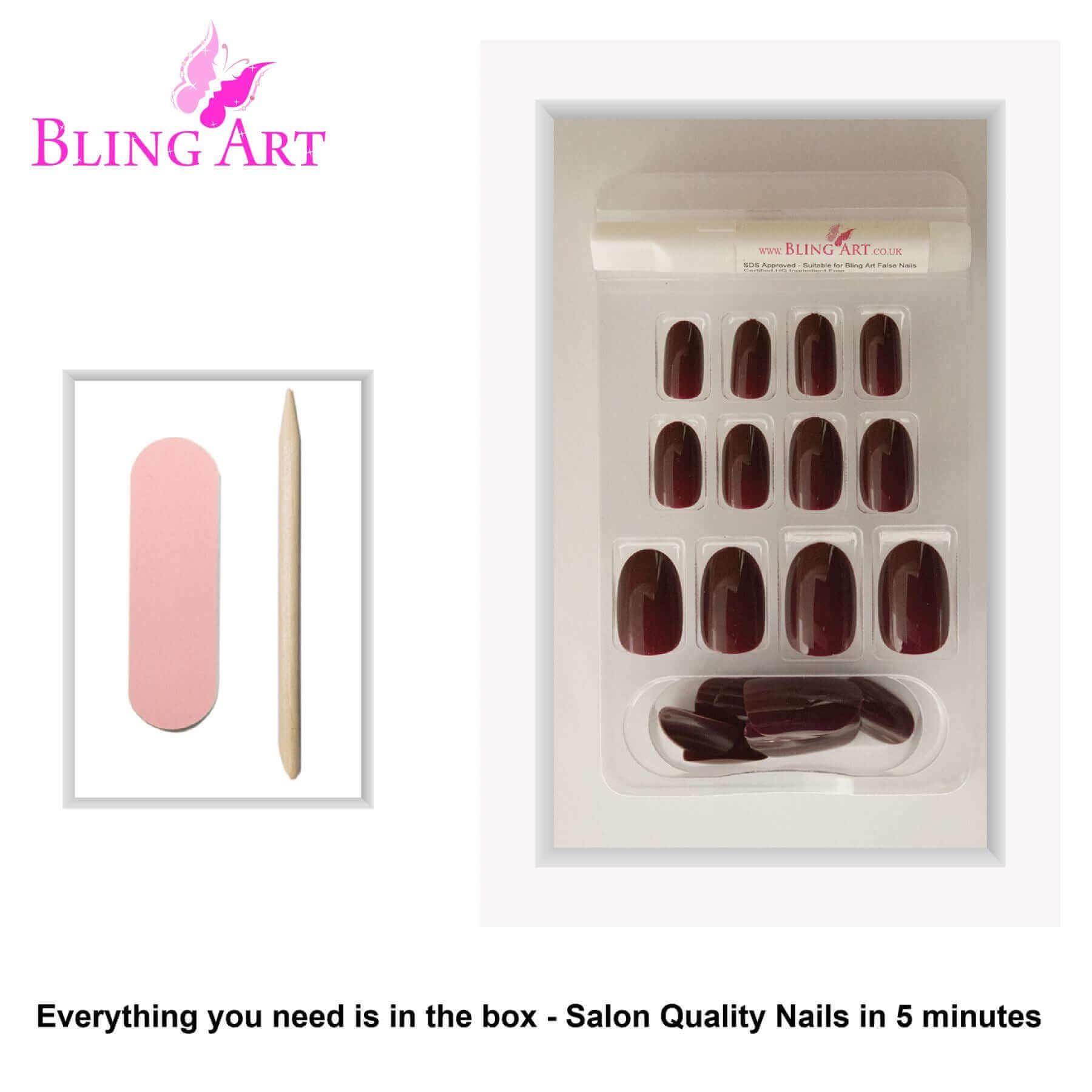 False Nails by Bling Art Red Brown Polished Oval Medium Fake Acrylic Nail Tips