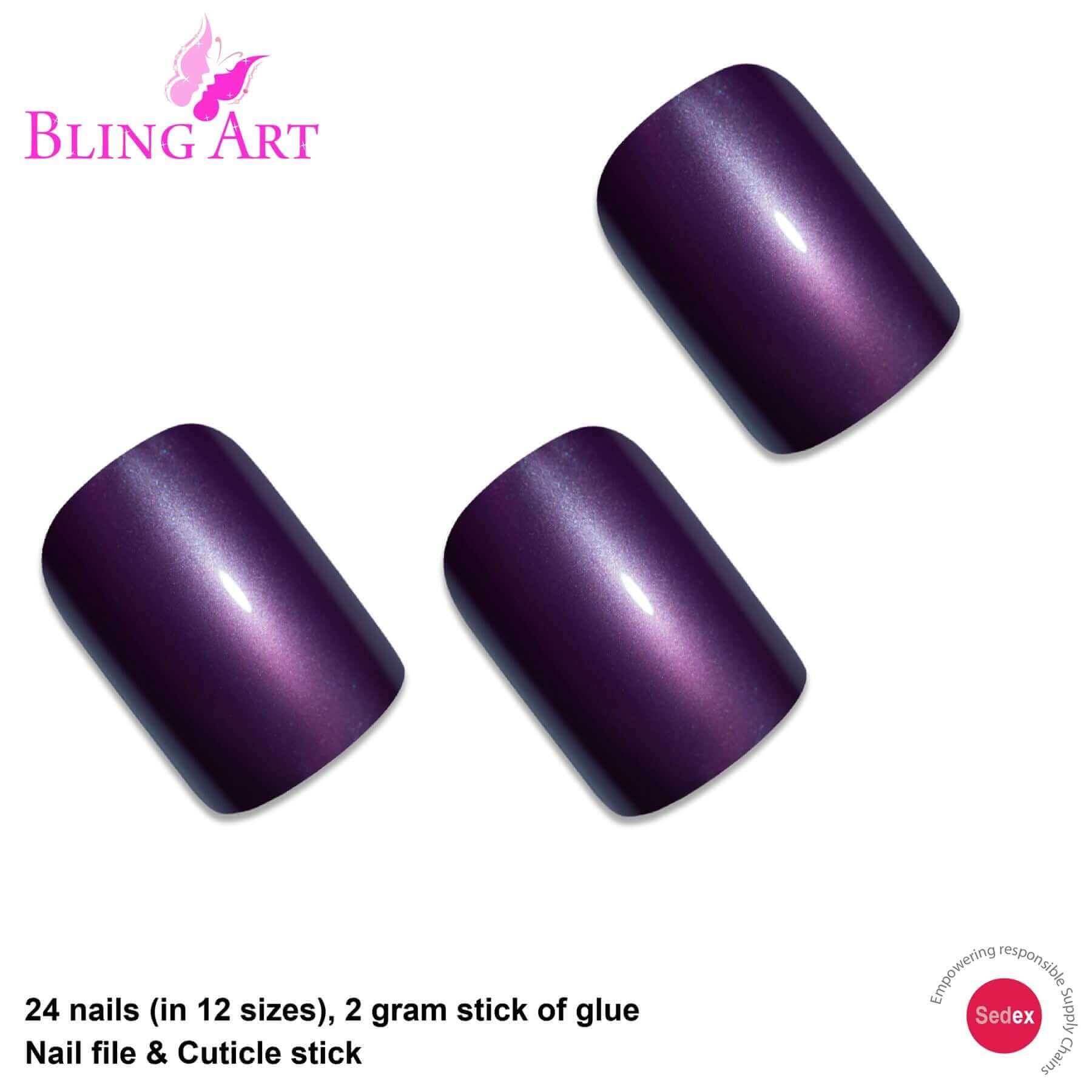 False Nails Bling Art Purple Acrylic French Manicure Fake Medium Tips with Glue
