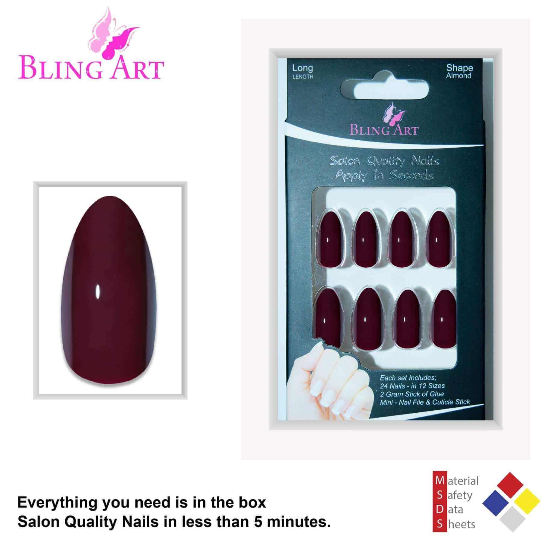 Multipack - False Nails Bling Art Brown Red Almond Stiletto Long Fake Acrylic Tips with Glue