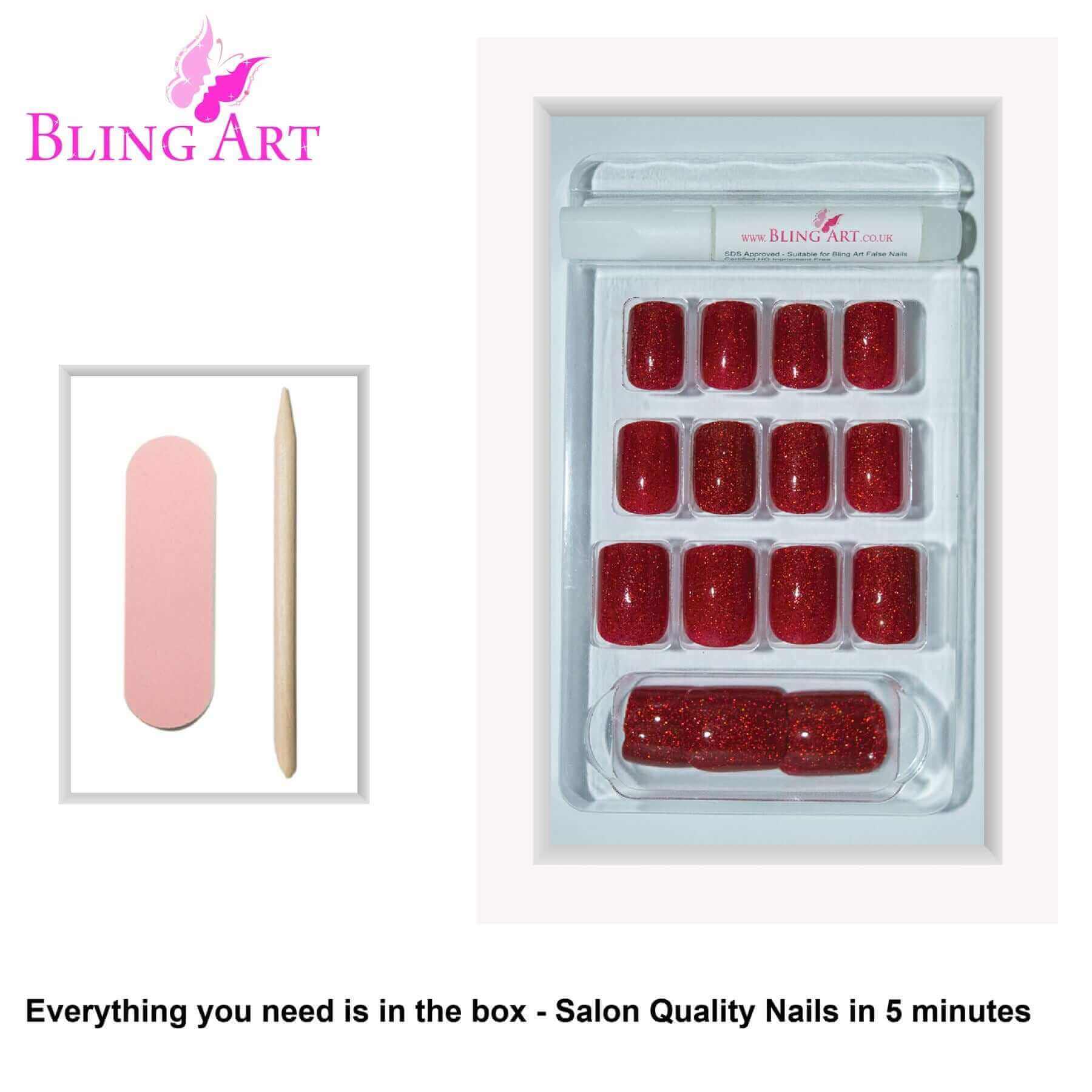 False Nails by Bling Art Red Gel French Manicure Fake Medium Tips with Glue