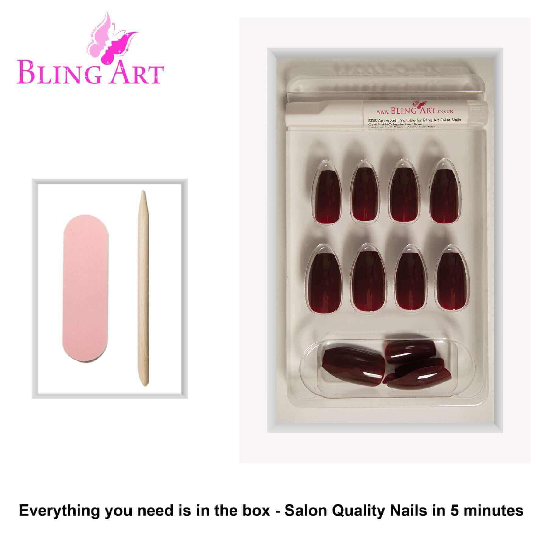 Multipack - False Nails by Bling Art Red Brown Polished Ballerina Long Medium Fake Tips