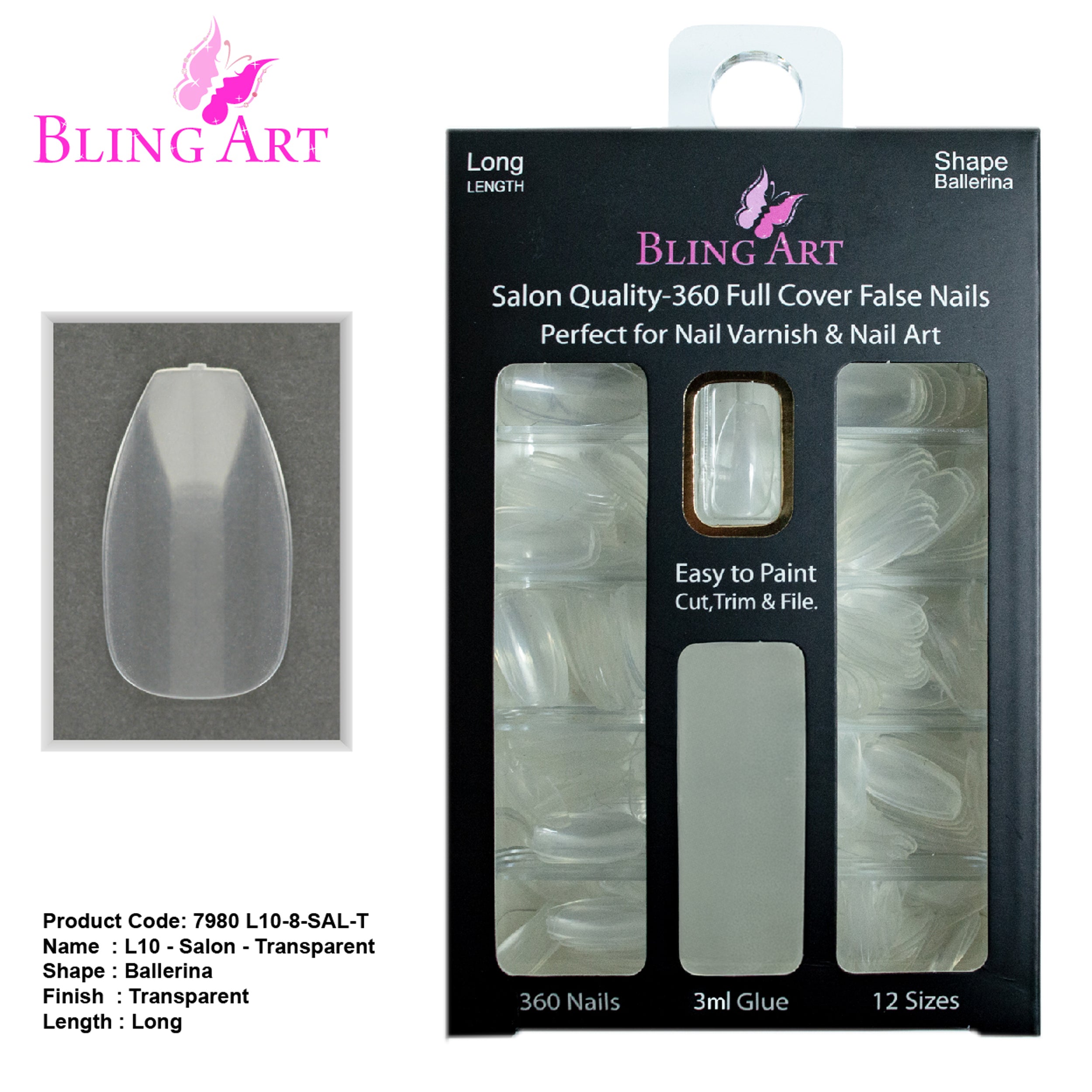 Salon Bulk Pack · 360 Tips · Coffin Ballerina · Transparent — Bling Art