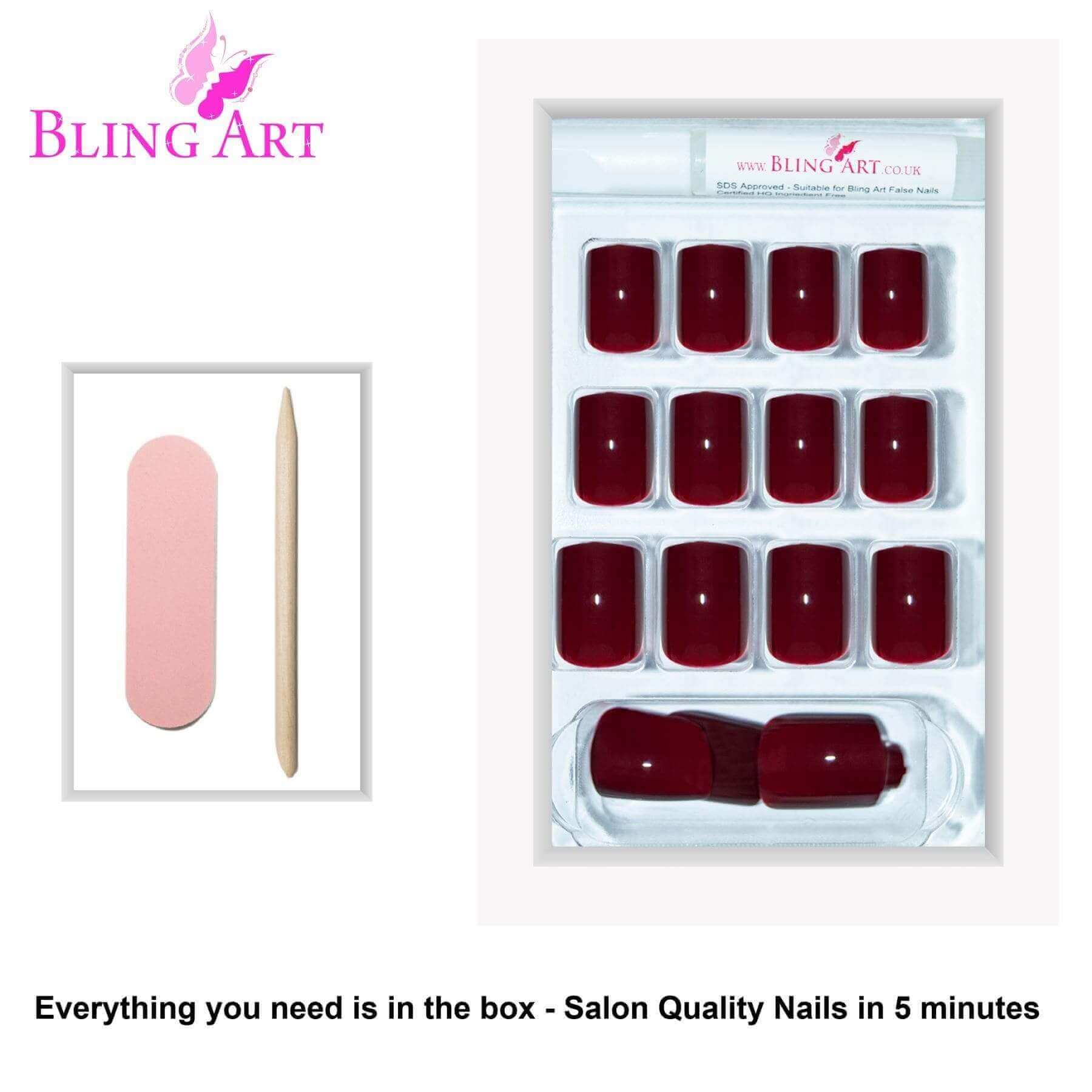 False Nails by Bling Art Brown Red French Manicure Fake Medium Tips with Glue