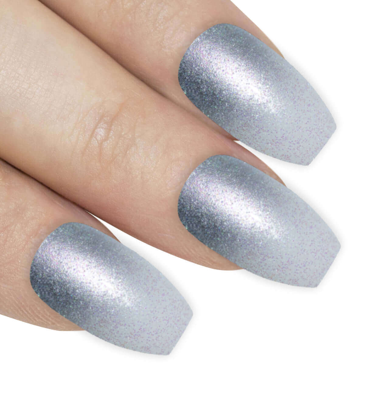 Multipack - False Nails by Bling Art Silver Gel Ombre Ballerina Coffin 24 Fake Acrylic Tips with shimmering effect.