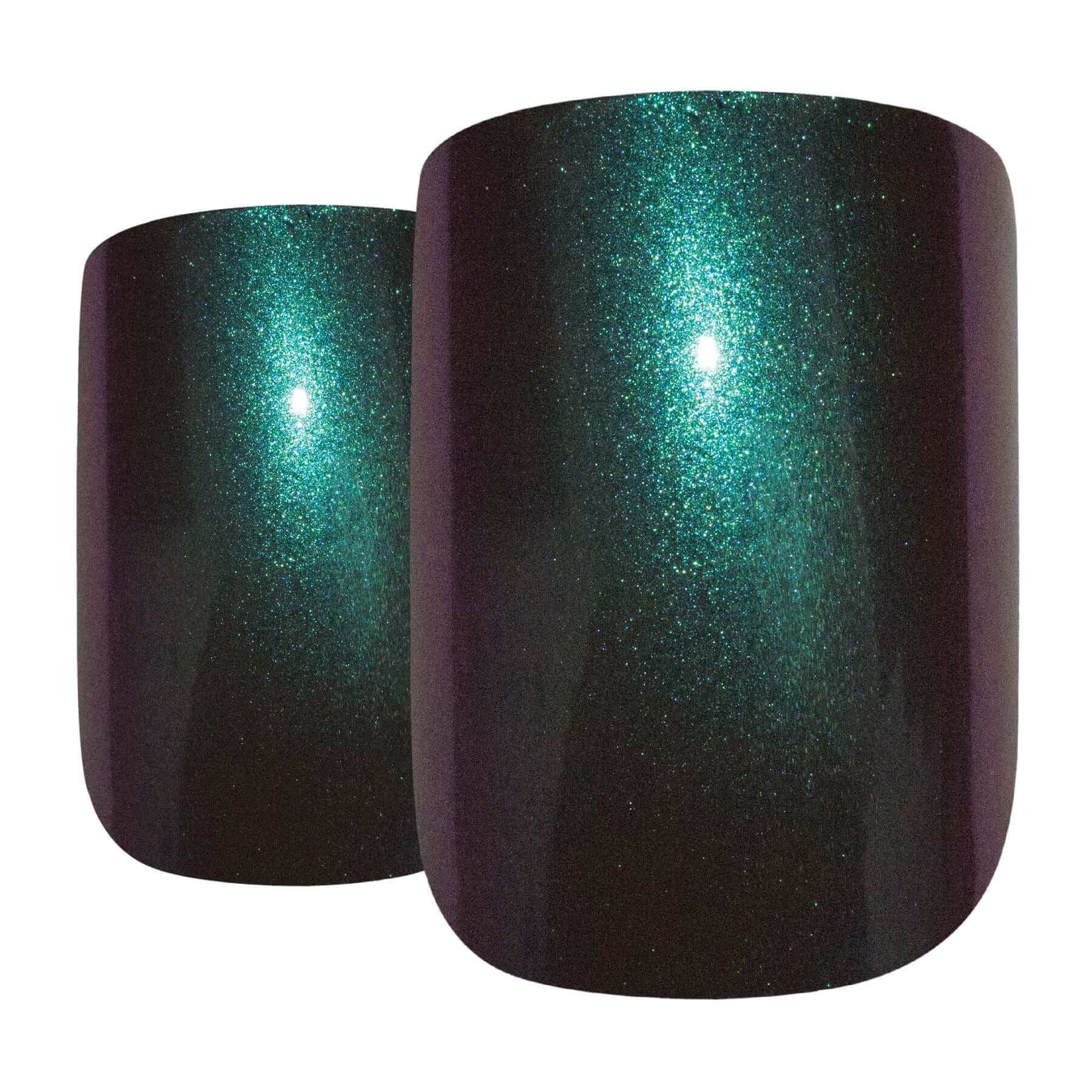 False Nails by Bling Art Green Purple Chameleon French Squoval 24 Fake Tips