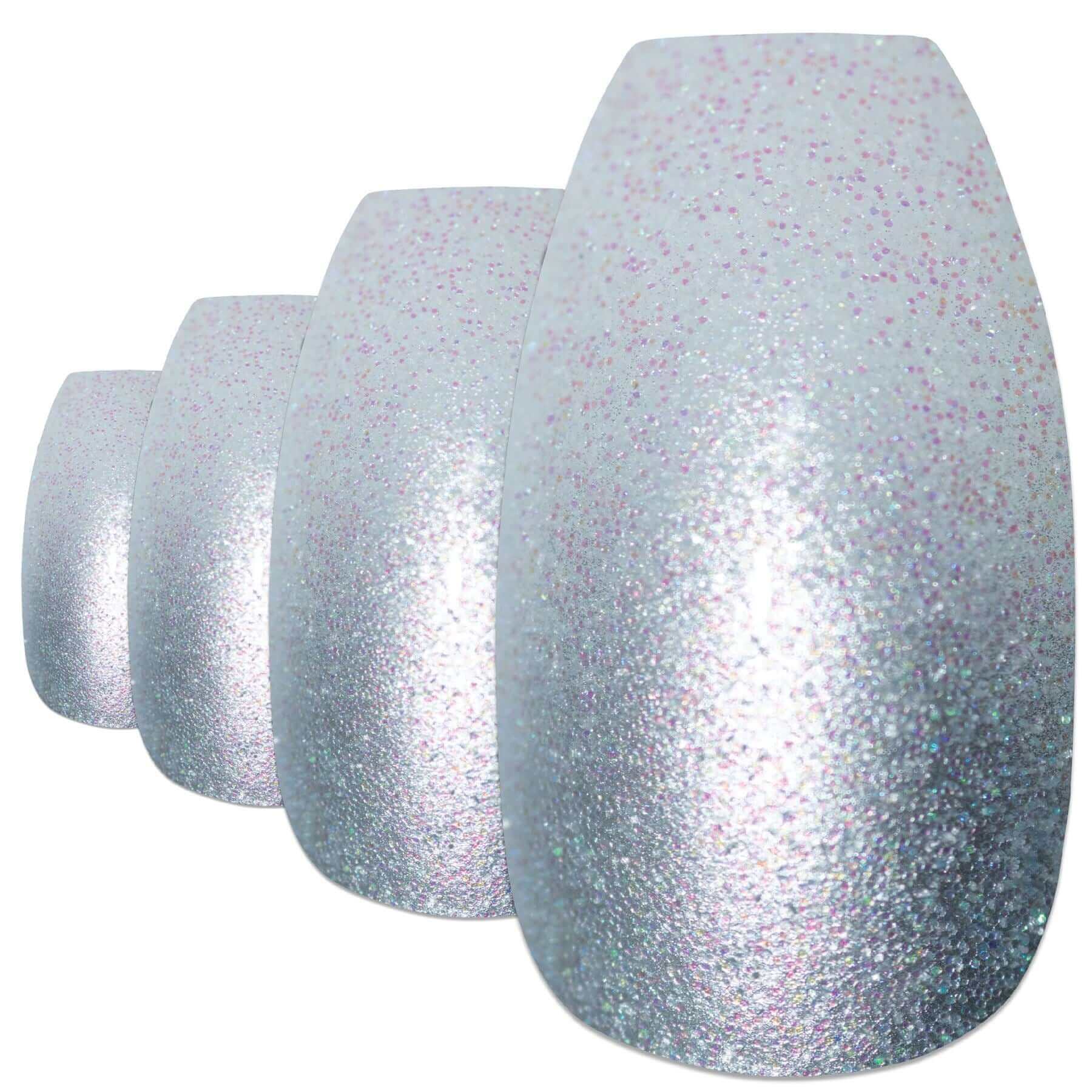 False Nails by Bling Art Silver Gel Ombre Ballerina Coffin 24 Fake Acrylic Tips