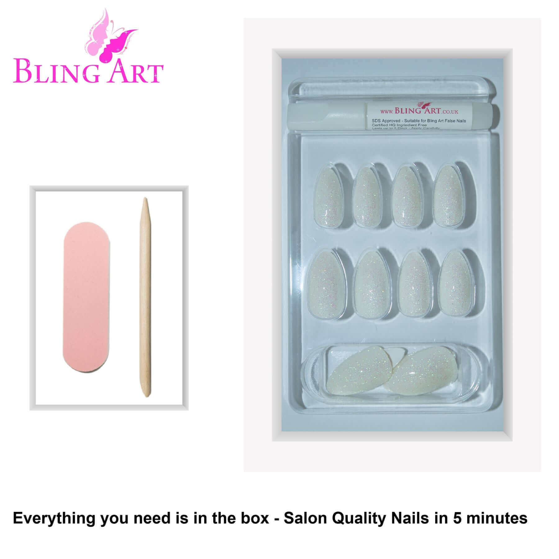 False Nails by Bling Art White Gel Almond Stiletto 24 Fake Long Acrylic Tips