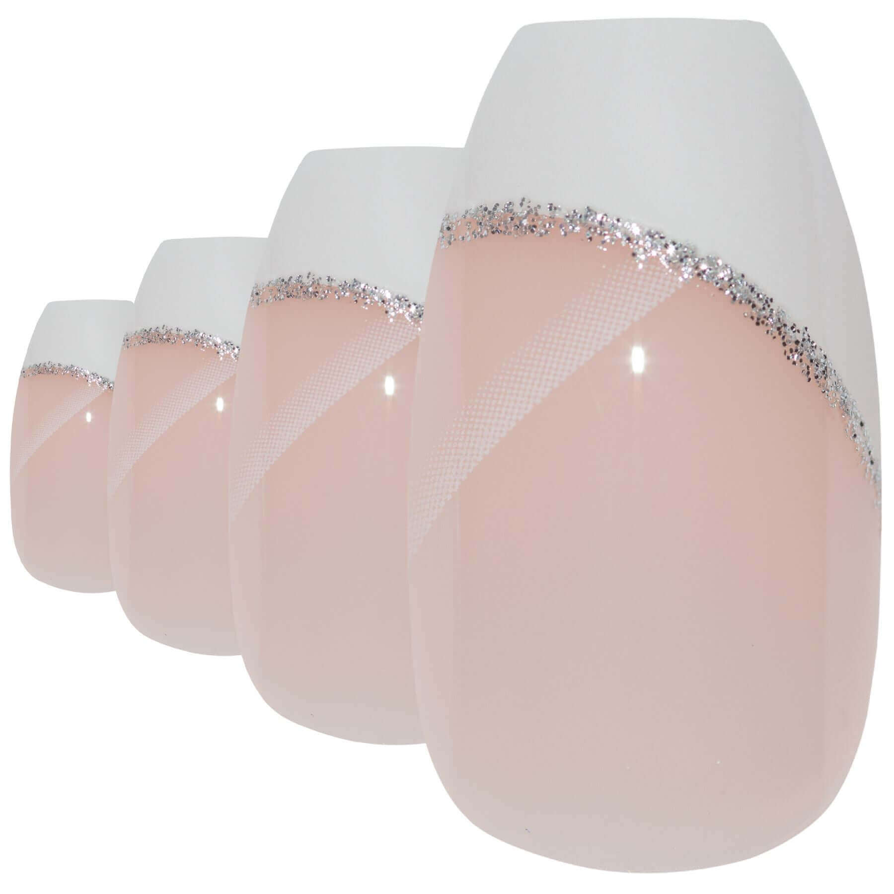 False Nails by Bling Art White Polished Ballerina Coffin Fake French Nail Tips