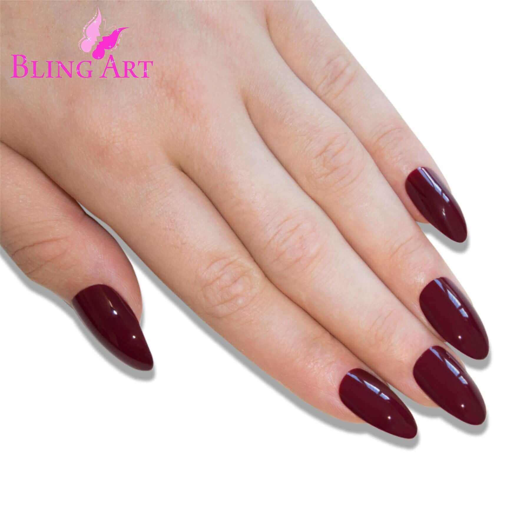 Multipack - False Nails Bling Art Brown Red Almond Stiletto Long Fake Acrylic Tips with Glue