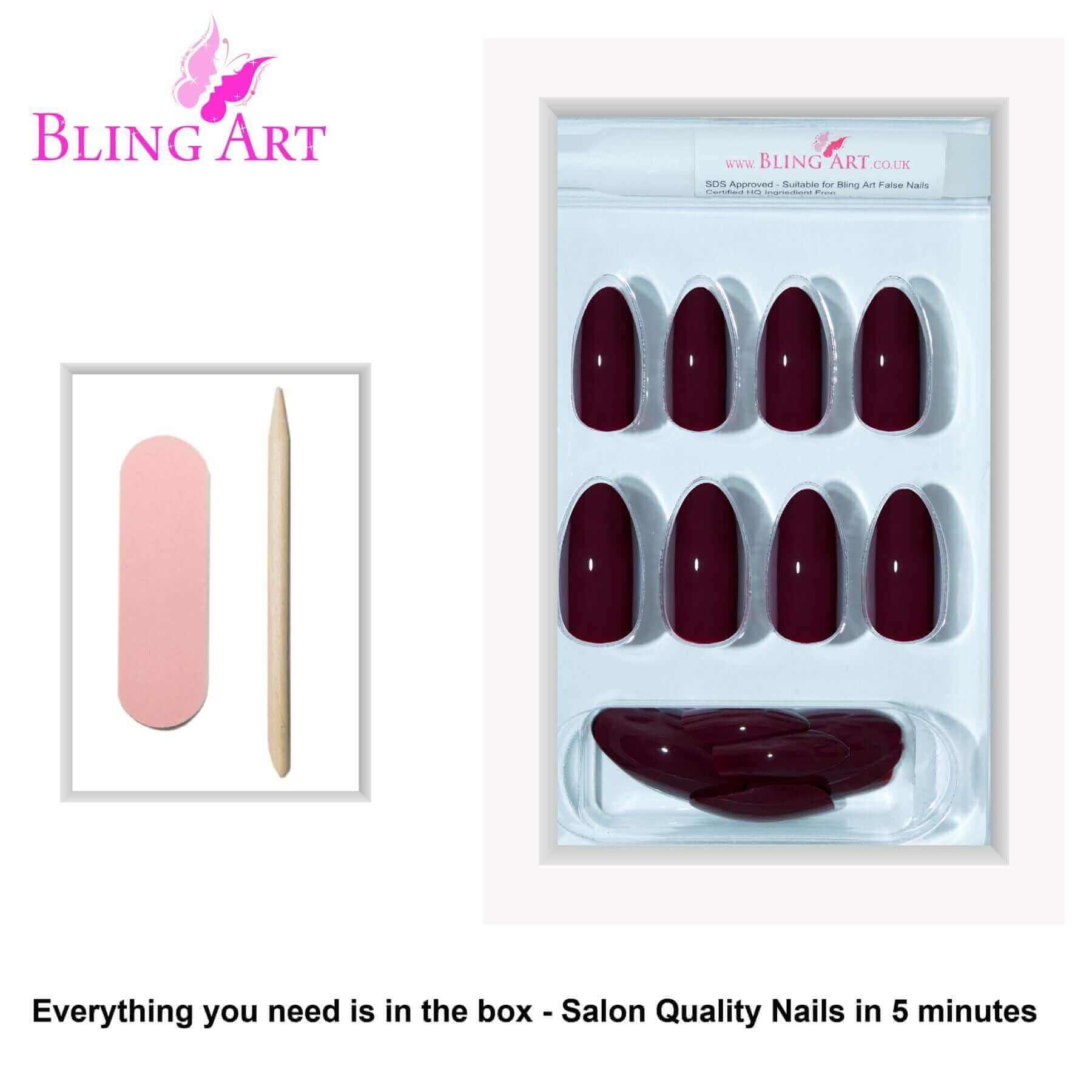 Multipack - False Nails Bling Art Brown Red Almond Stiletto Long Fake Acrylic Tips with Glue