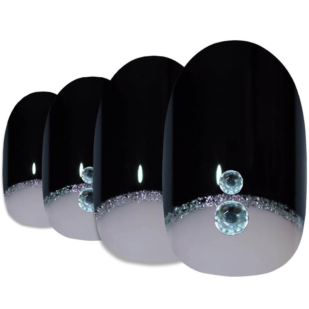 False Nails by Bling Art Black Crystal Glitter Oval Medium Fake Acrylic Tips