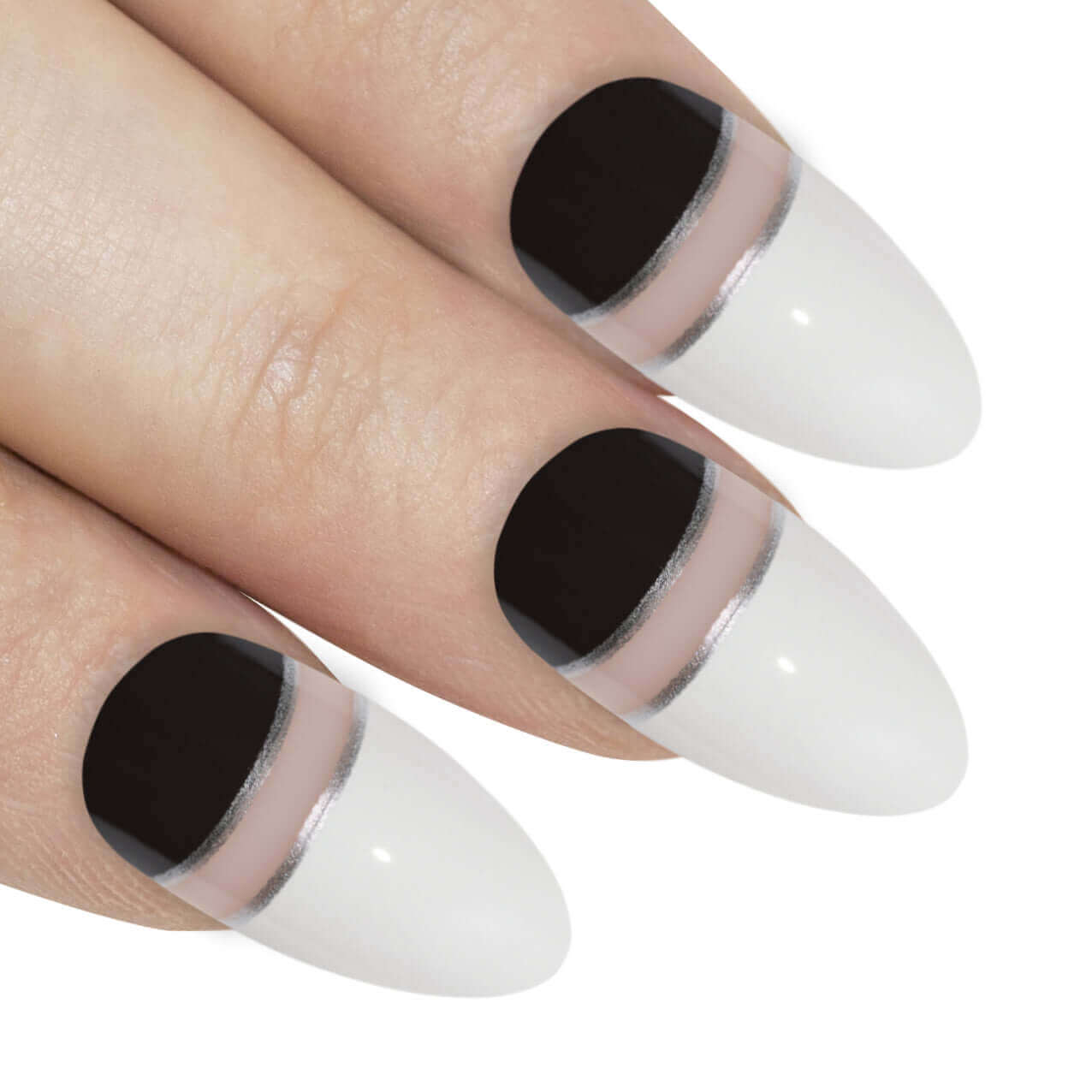 False Nails by Bling Art Black White Glossy Almond Stiletto Acrylic Fake Tips